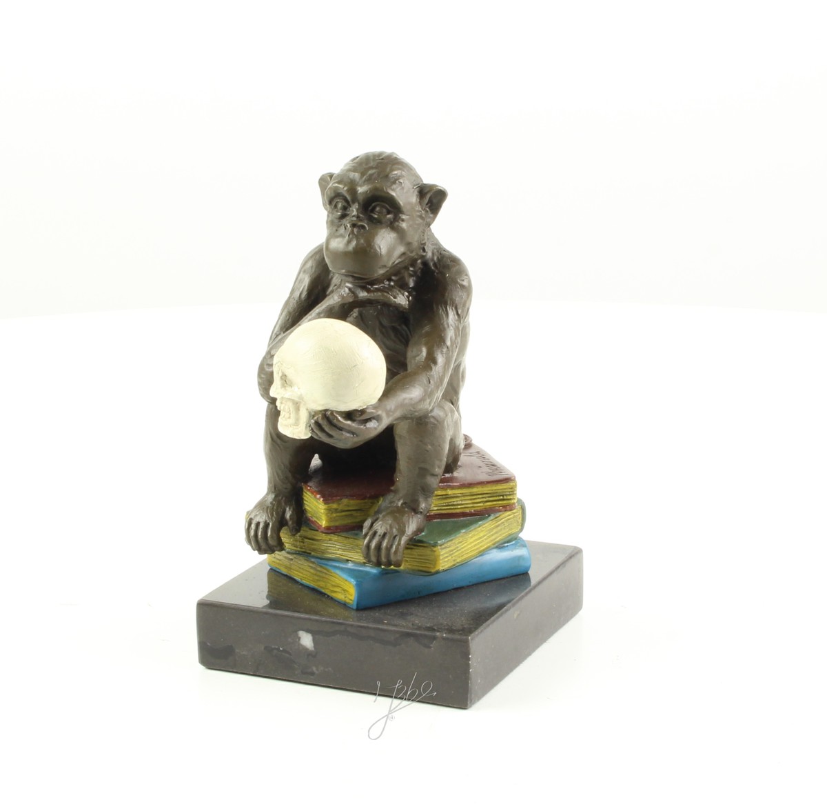 Hochwertige Bronze Affenskulptur Philosophie Affe mit Schädel 4