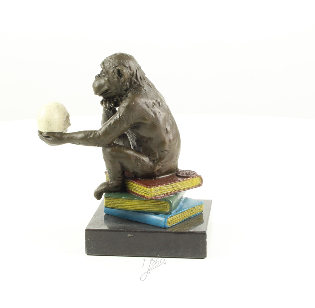 Hochwertige Bronze Affenskulptur Philosophie Affe mit Schädel 6