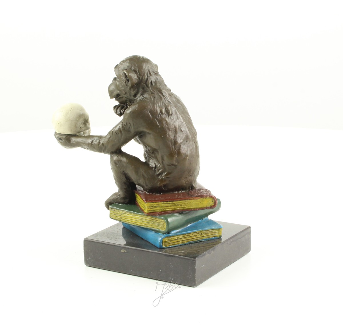Hochwertige Bronze Affenskulptur Philosophie Affe mit Schädel 9