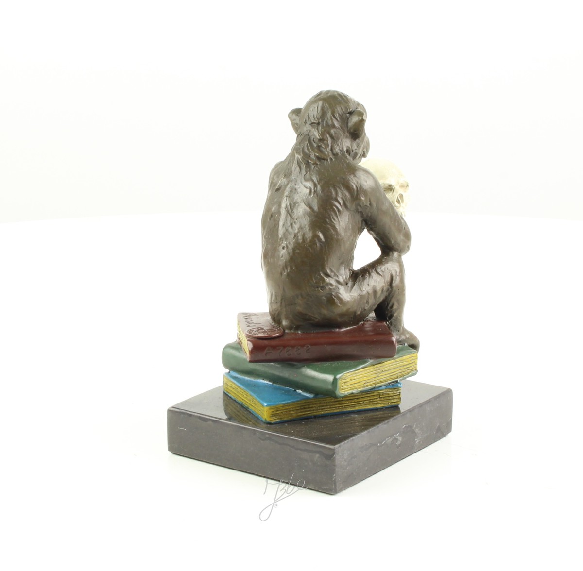 Hochwertige Bronze Affenskulptur Philosophie Affe mit Schädel 12