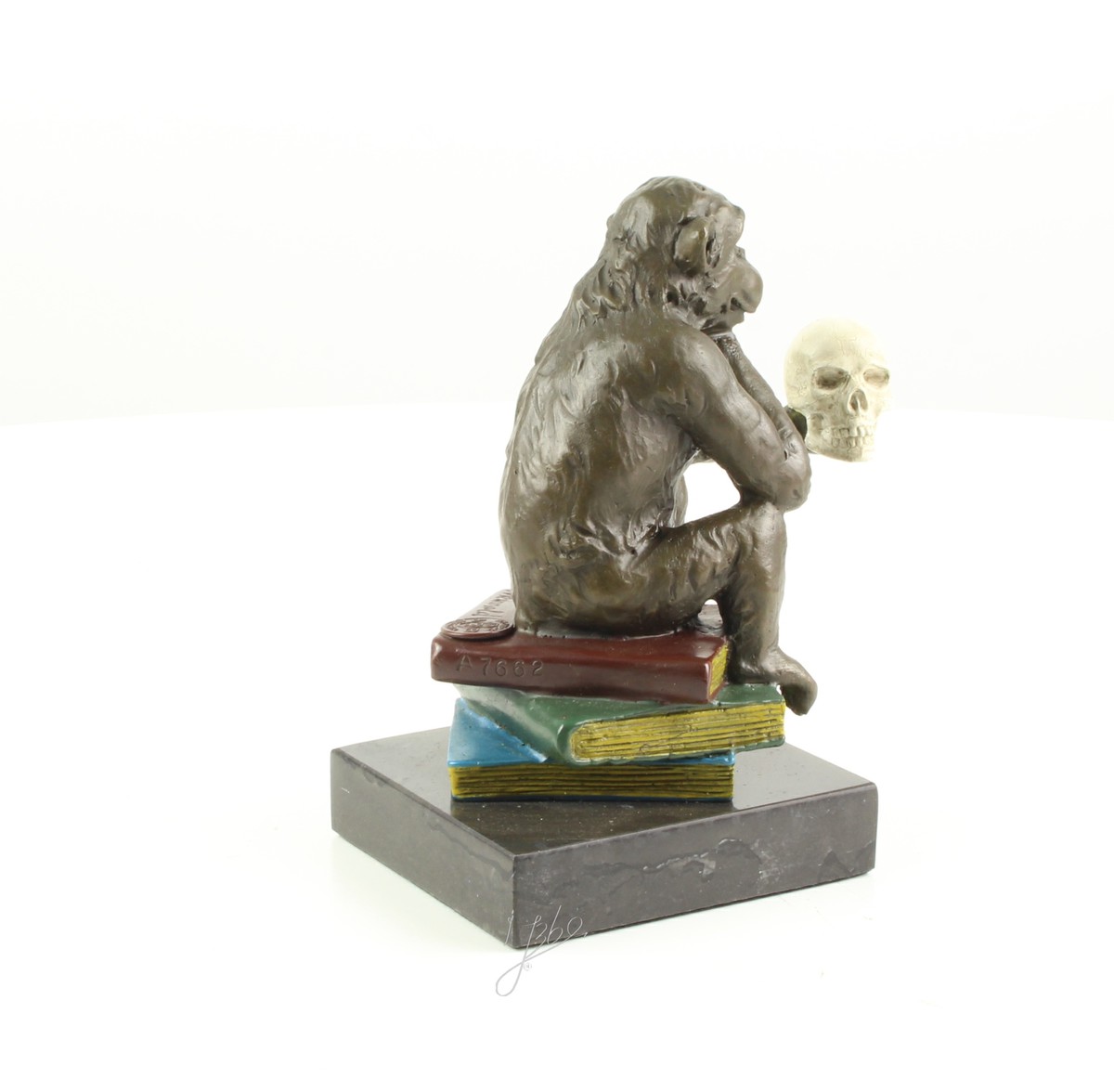 Hochwertige Bronze Affenskulptur Philosophie Affe mit Schädel 15