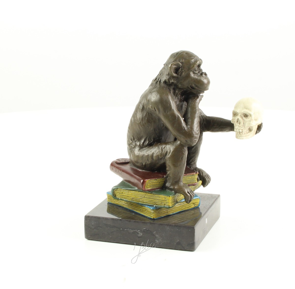 Hochwertige Bronze Affenskulptur Philosophie Affe mit Schädel 14