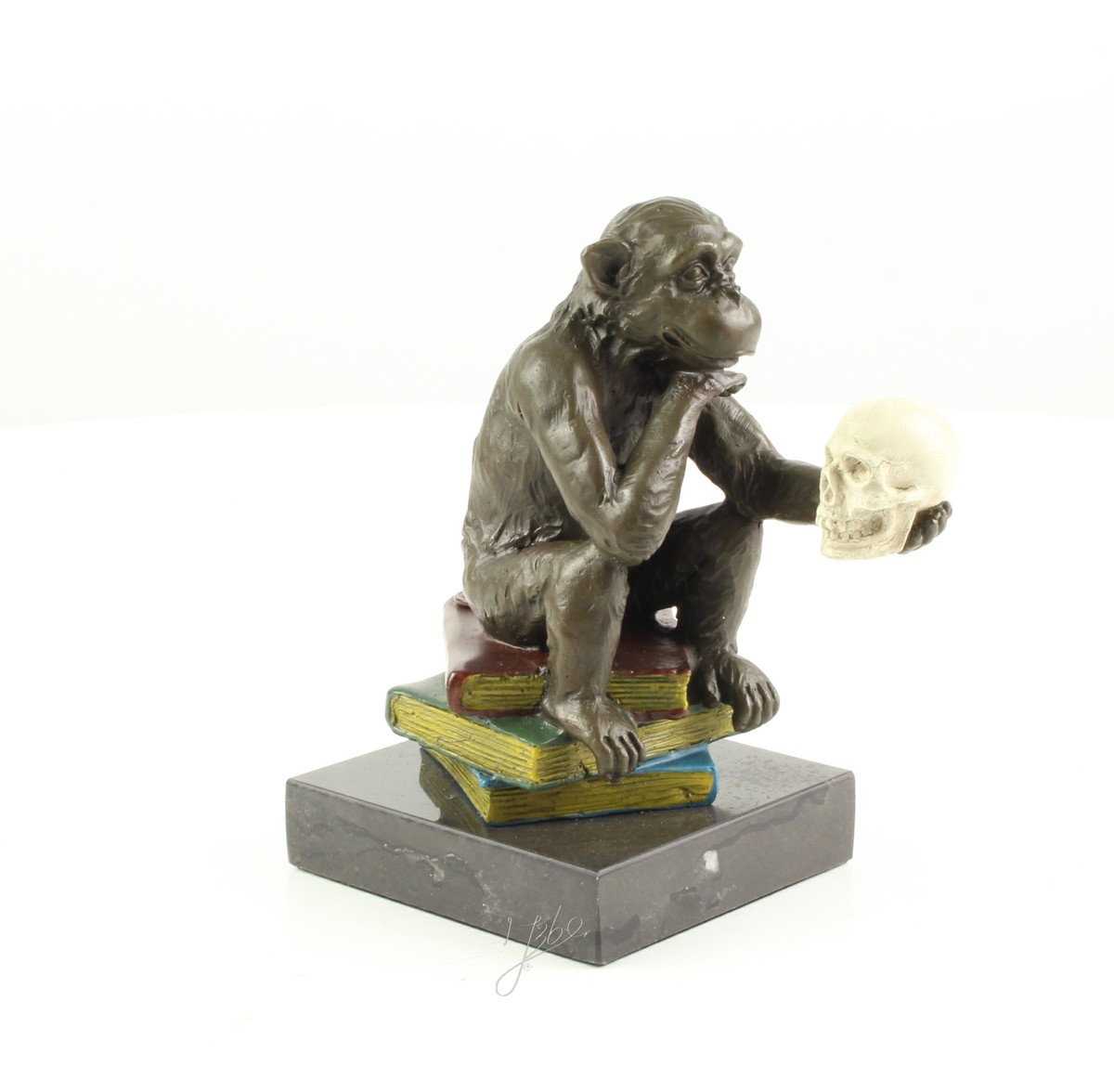 Hochwertige Bronze Affenskulptur Philosophie Affe mit Schädel 17