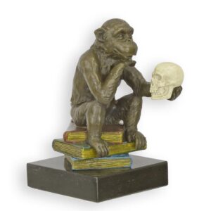 Hochwertige Bronze Affenskulptur  Philosophie Affe mit Schädel