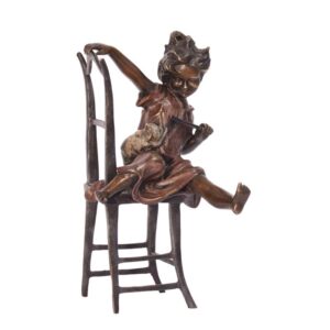 Exquisite Bronze Mädchen Skulptur mit Katze Elegante Figur