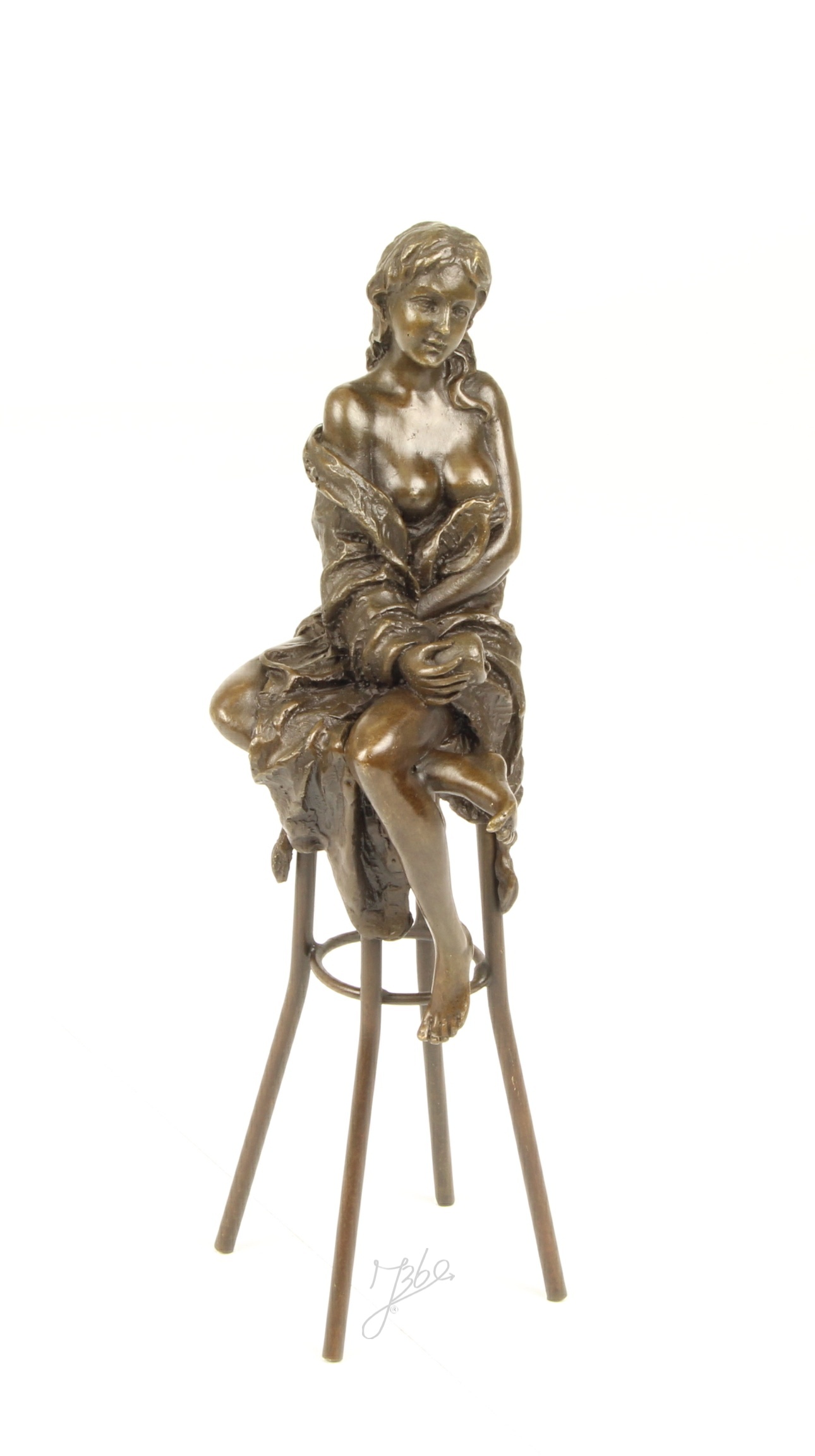 Elegante Bronze Figur Detaillierte Skulptur einer Sitzenden Dame 3