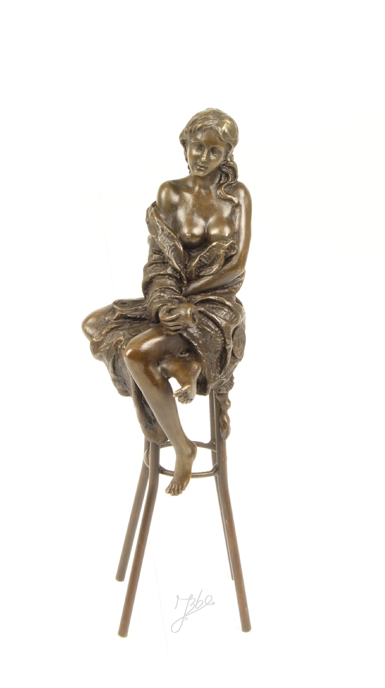 Elegante Bronze Figur Detaillierte Skulptur einer Sitzenden Dame 4