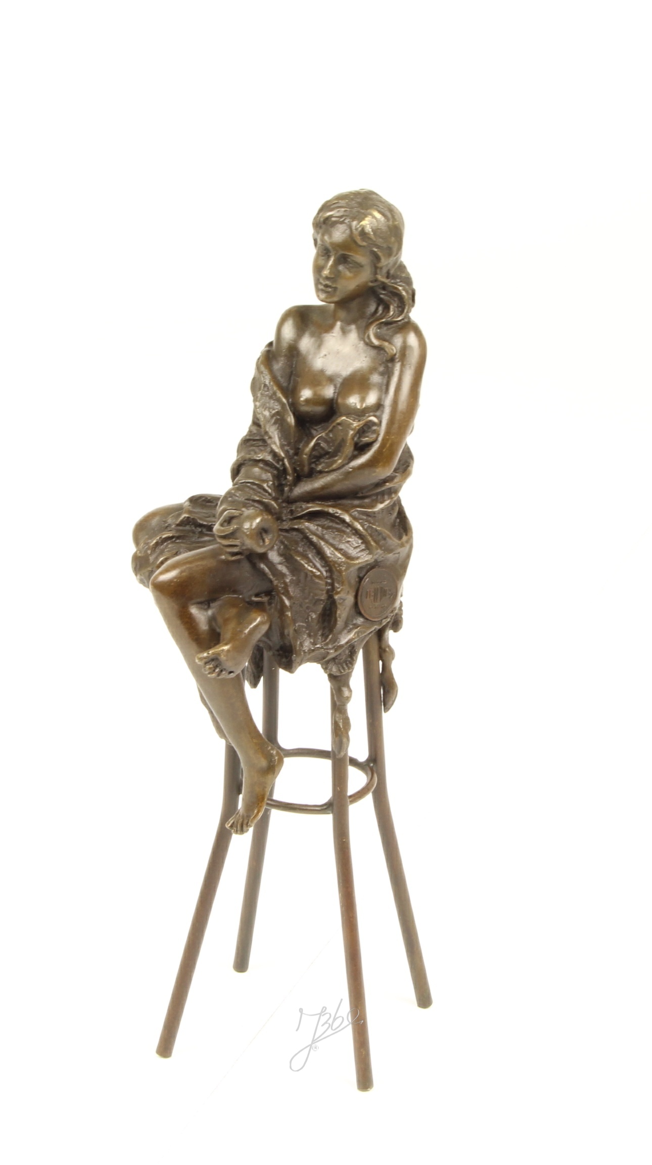 Elegante Bronze Figur Detaillierte Skulptur einer Sitzenden Dame 5