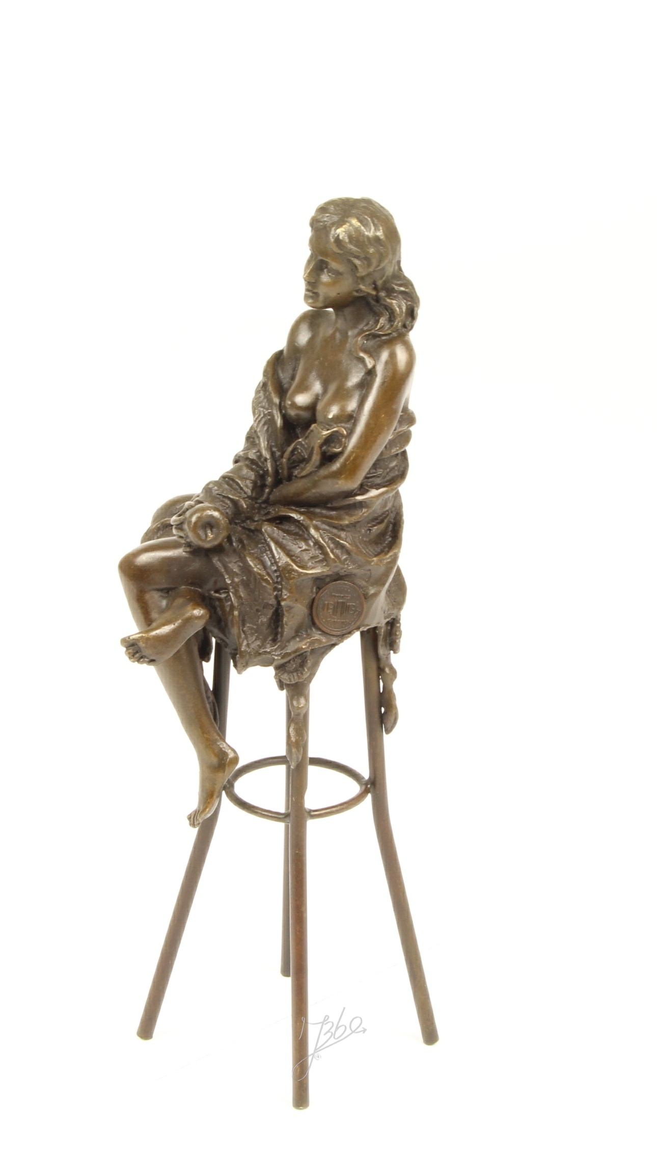 Elegante Bronze Figur Detaillierte Skulptur einer Sitzenden Dame 6