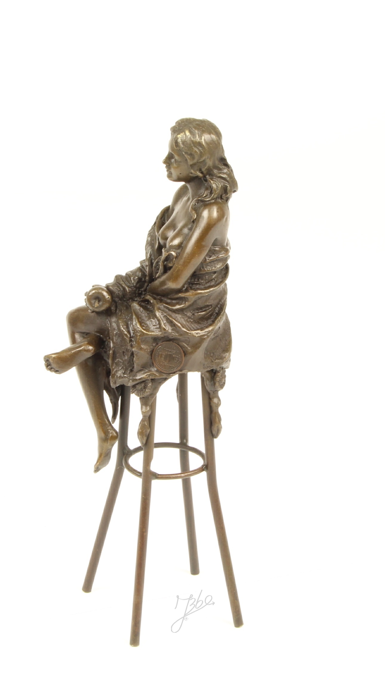 Elegante Bronze Figur Detaillierte Skulptur einer Sitzenden Dame 12