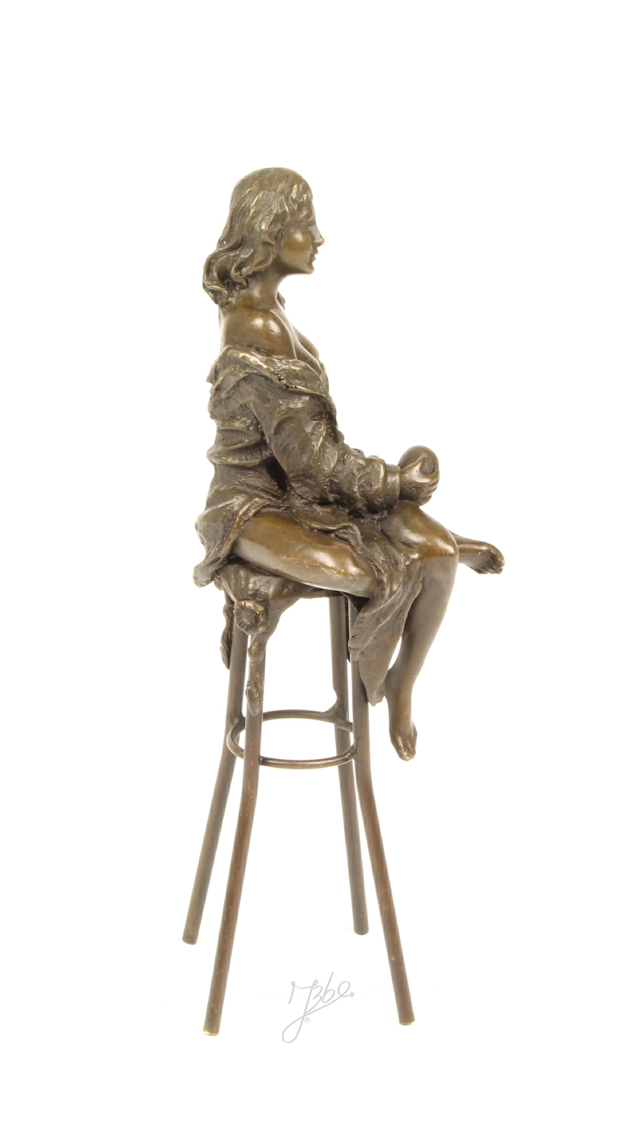 Elegante Bronze Figur Detaillierte Skulptur einer Sitzenden Dame 16