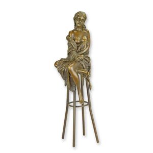 Elegante Bronze Figur Detaillierte Skulptur einer Sitzenden Dame