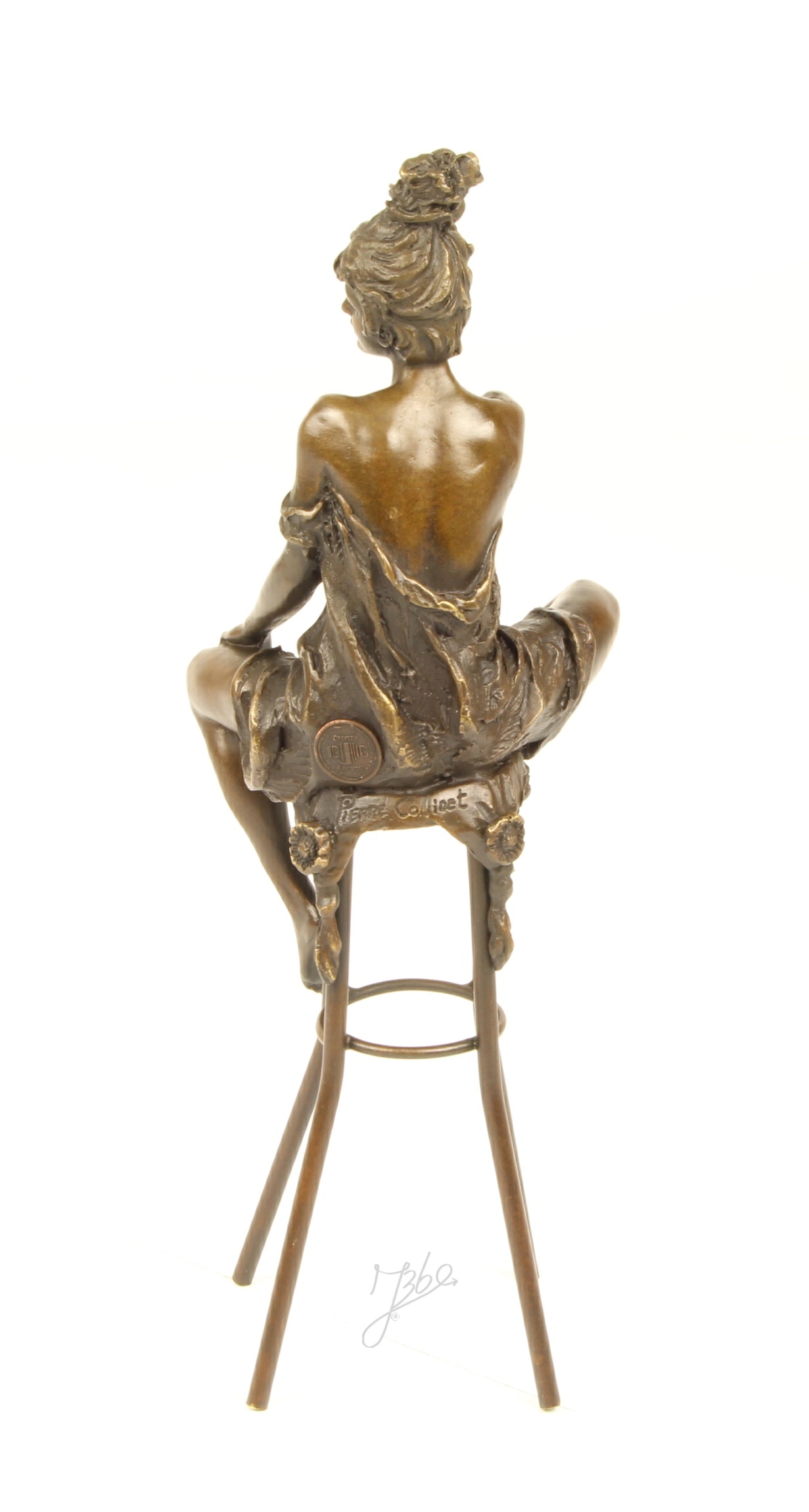 Elegante Bronze Damenstatue Skulptur einer Frau auf Hocker 6