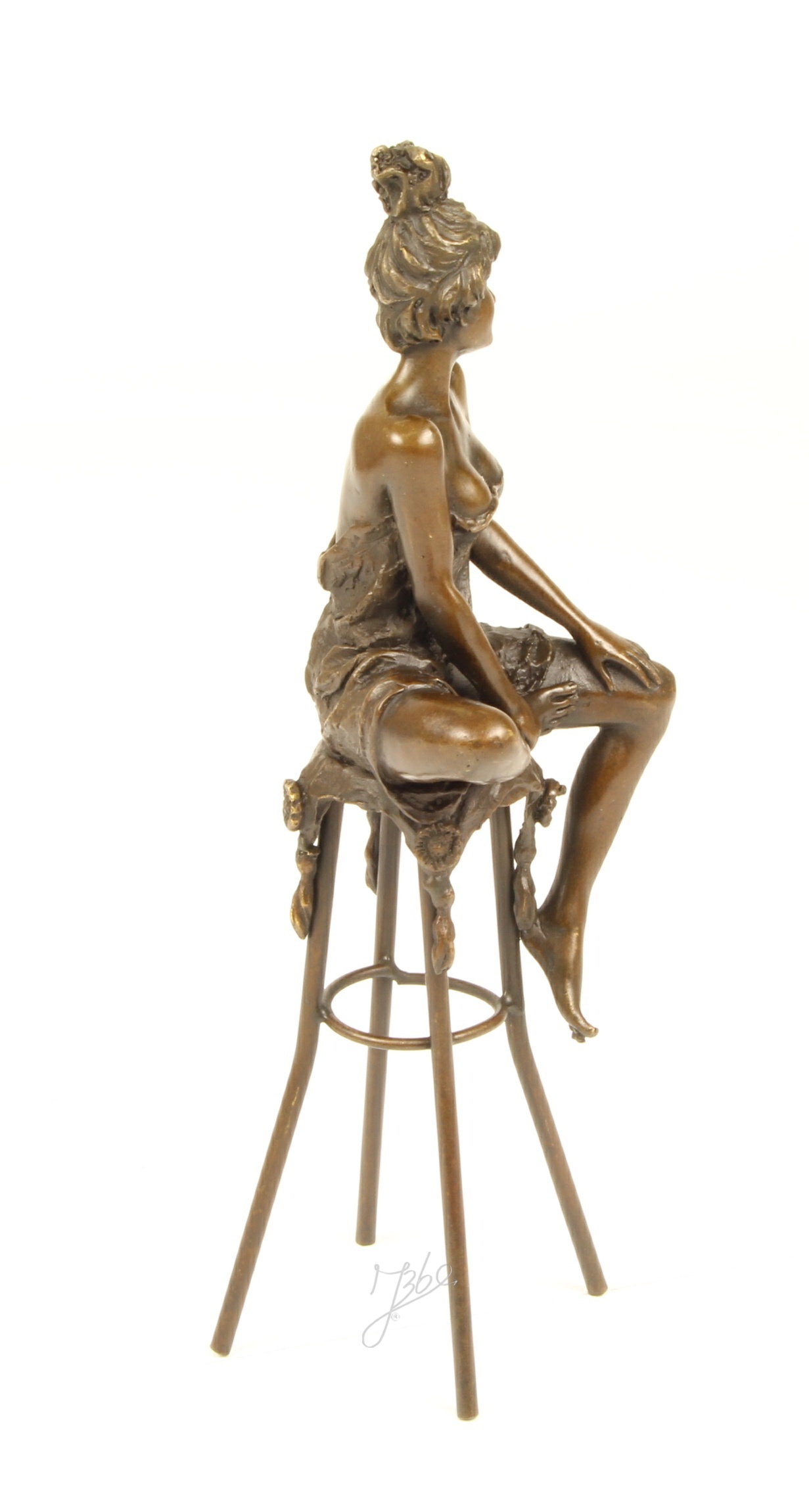 Elegante Bronze Damenstatue Skulptur einer Frau auf Hocker 16