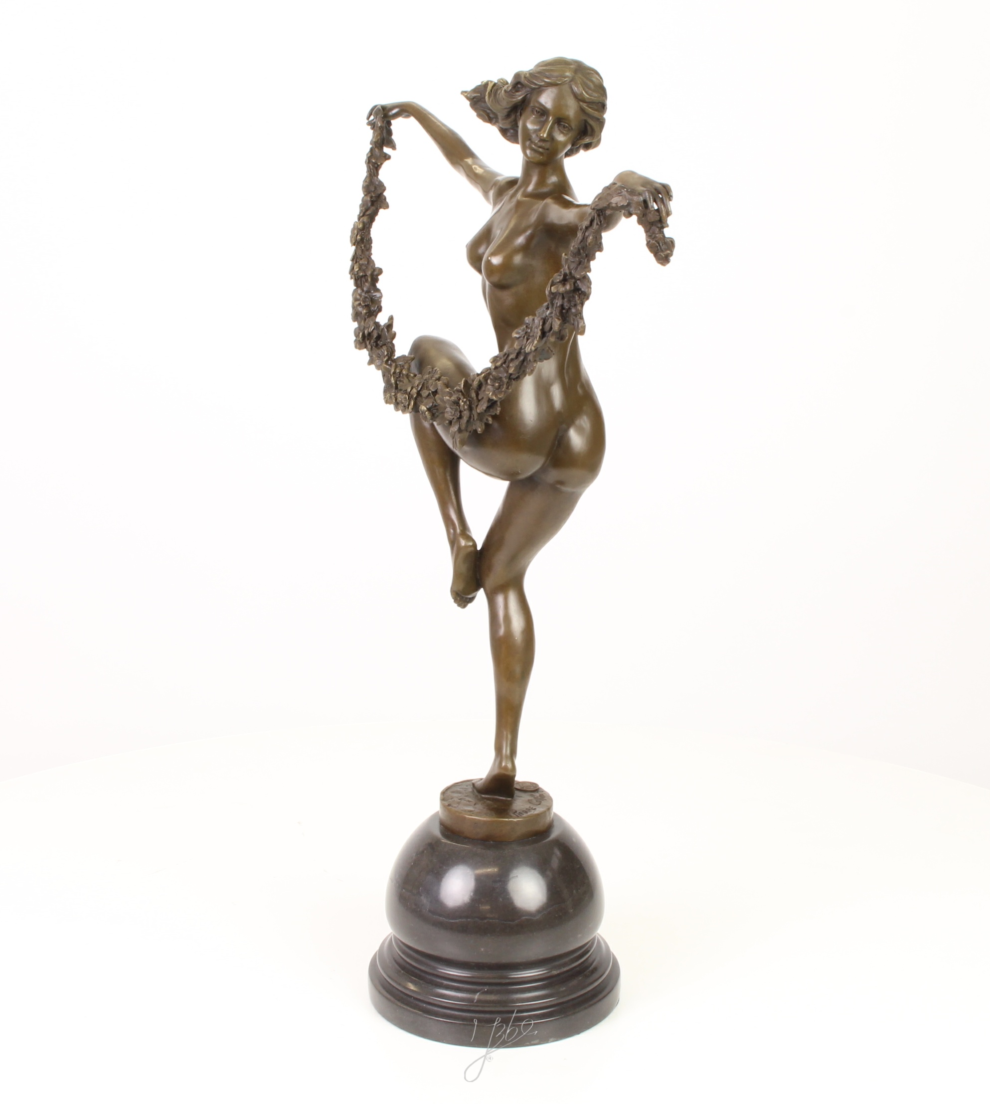 Elegante Bronze Blumenskulptur Tänzerin mit Blumenkranz Zeitlose Kunst 11