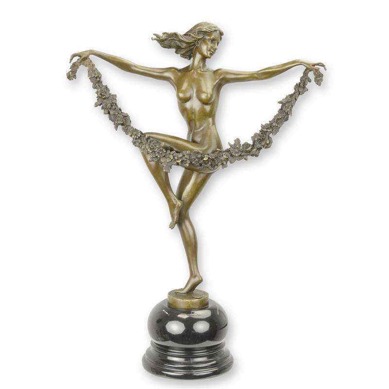 Elegante Bronze Blumenskulptur Tänzerin mit Blumenkranz Zeitlose Kunst 2