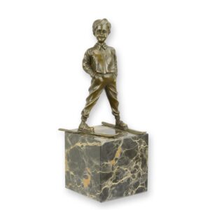 Elegante Bronze Skulptur Junge auf Skiern Einzigartiges Kunstwerk