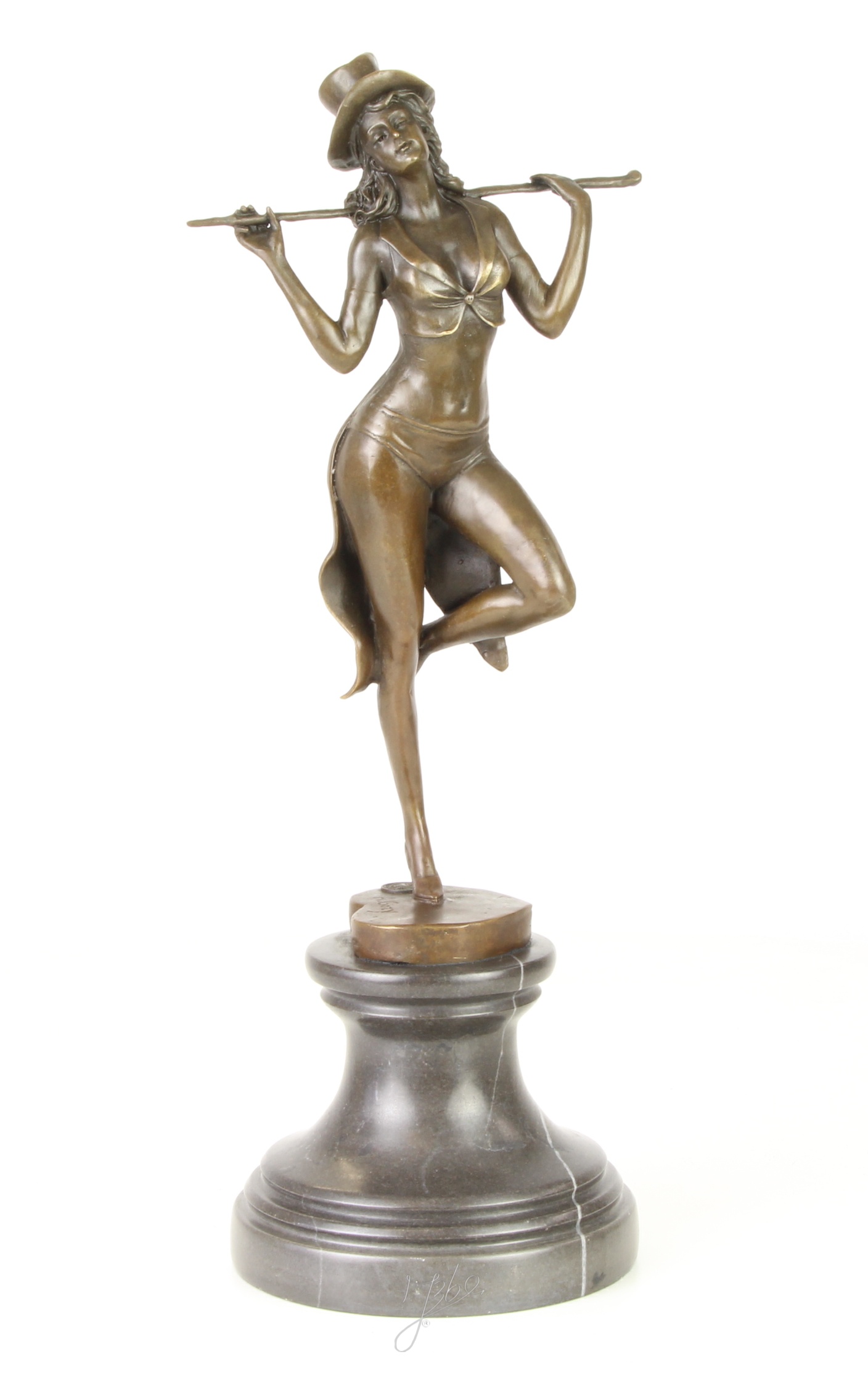 Handgefertigte Bronze Tänzerinskulptur Revuetänzerin mit Zylinderhut 3