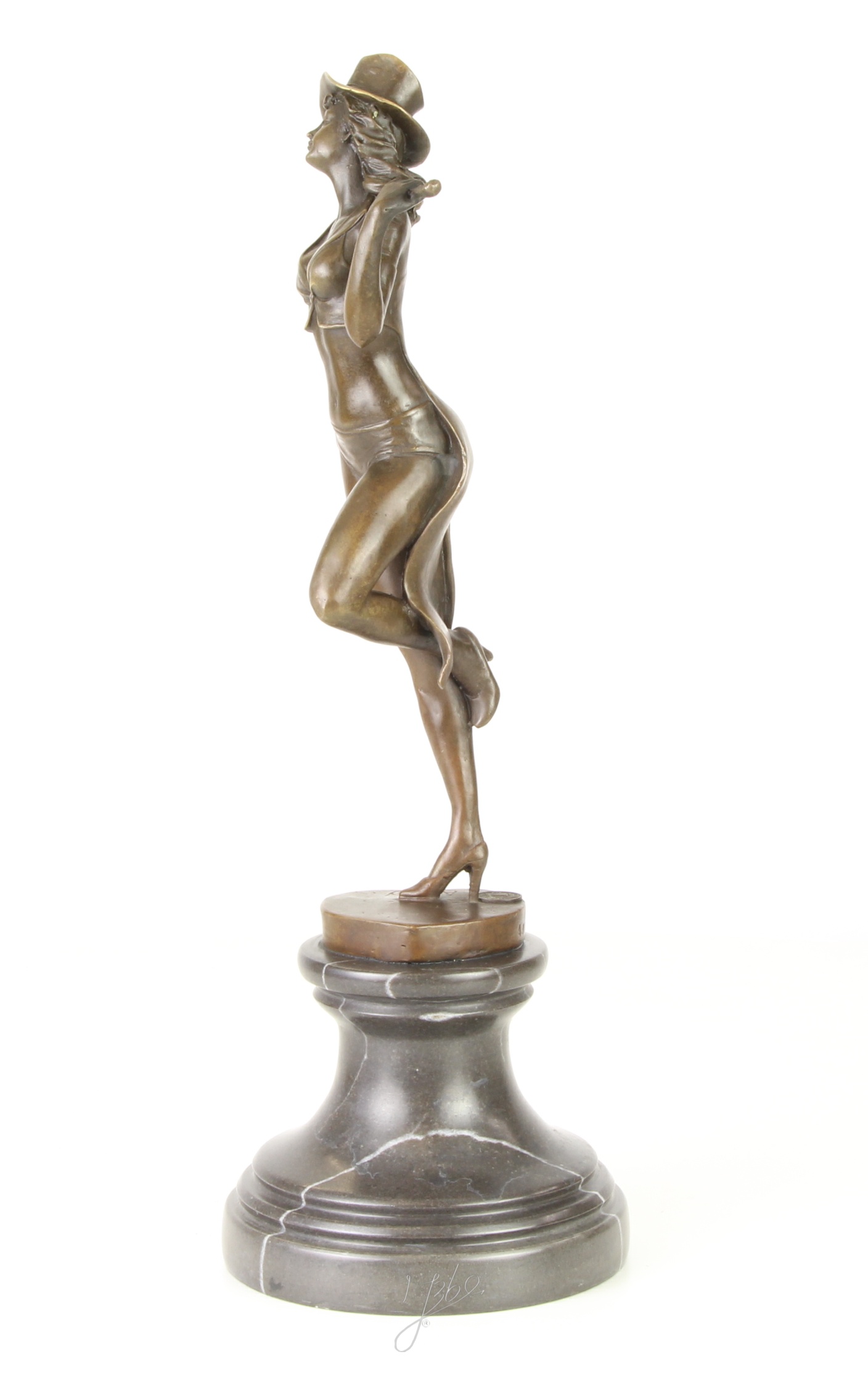 Handgefertigte Bronze Tänzerinskulptur Revuetänzerin mit Zylinderhut 7