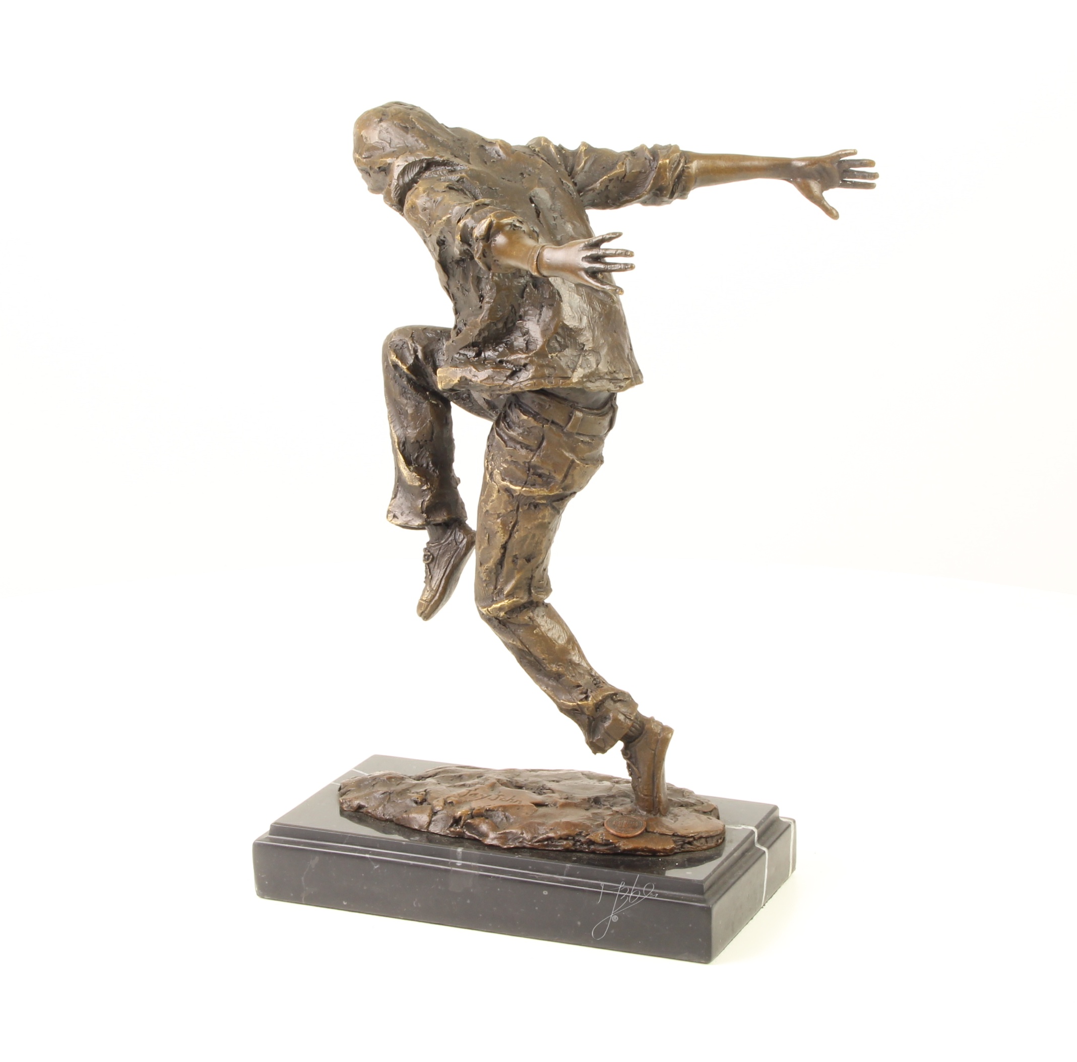 Einzigartige Bronze Tänzerskulptur Straßentänzer-Figur auf Sockel 9