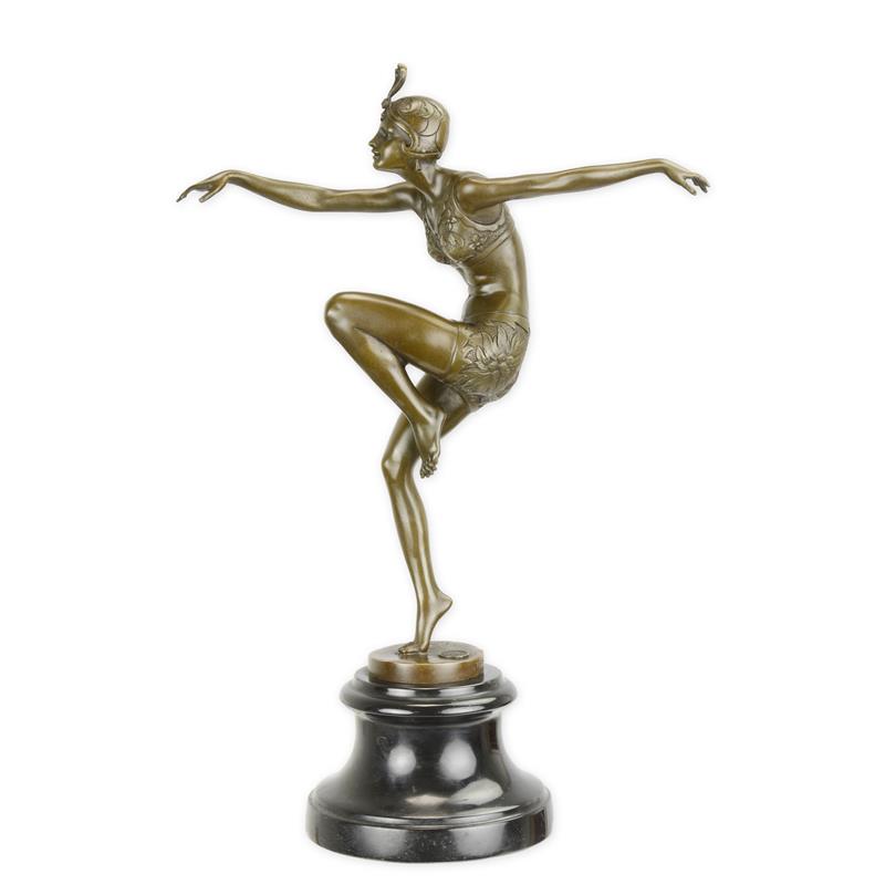 Elegante Art Déco Bronzeskulptur Anmutige Weibliche Figur auf Sockel 2