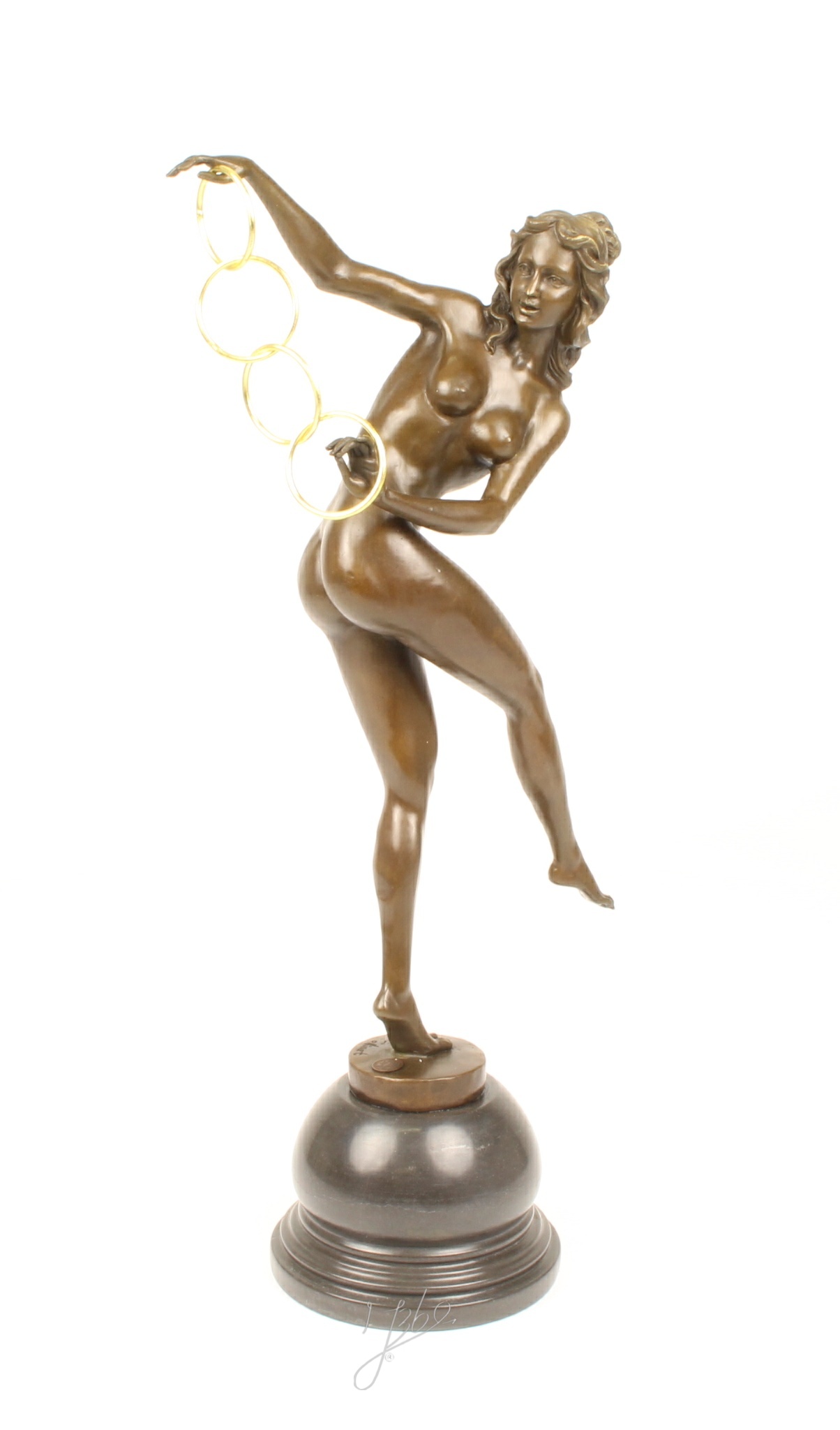Hochwertige Bronze Frauenfigur Kunstvolle Skulptur mit Ringen 3