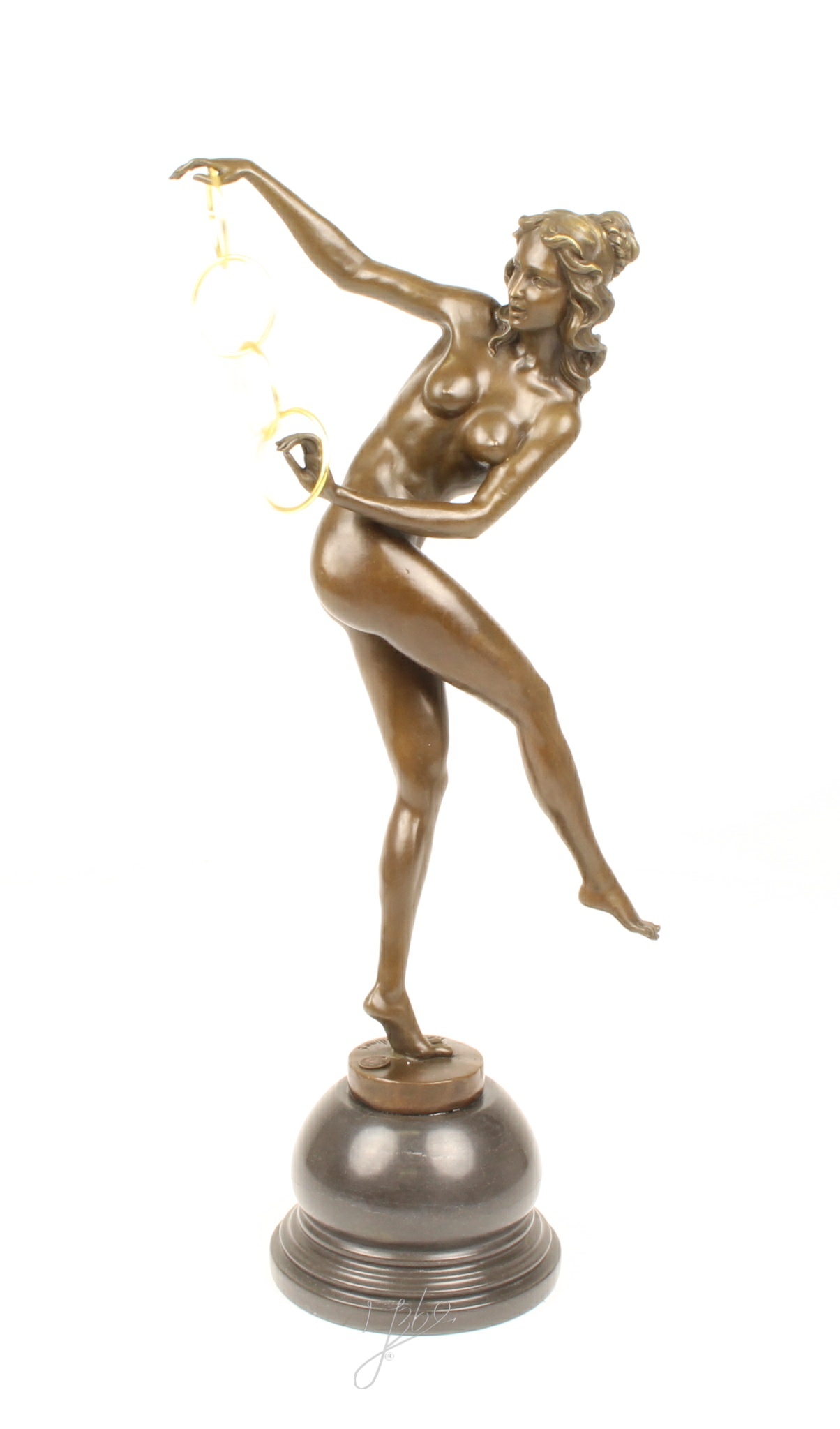 Hochwertige Bronze Frauenfigur Kunstvolle Skulptur mit Ringen 5