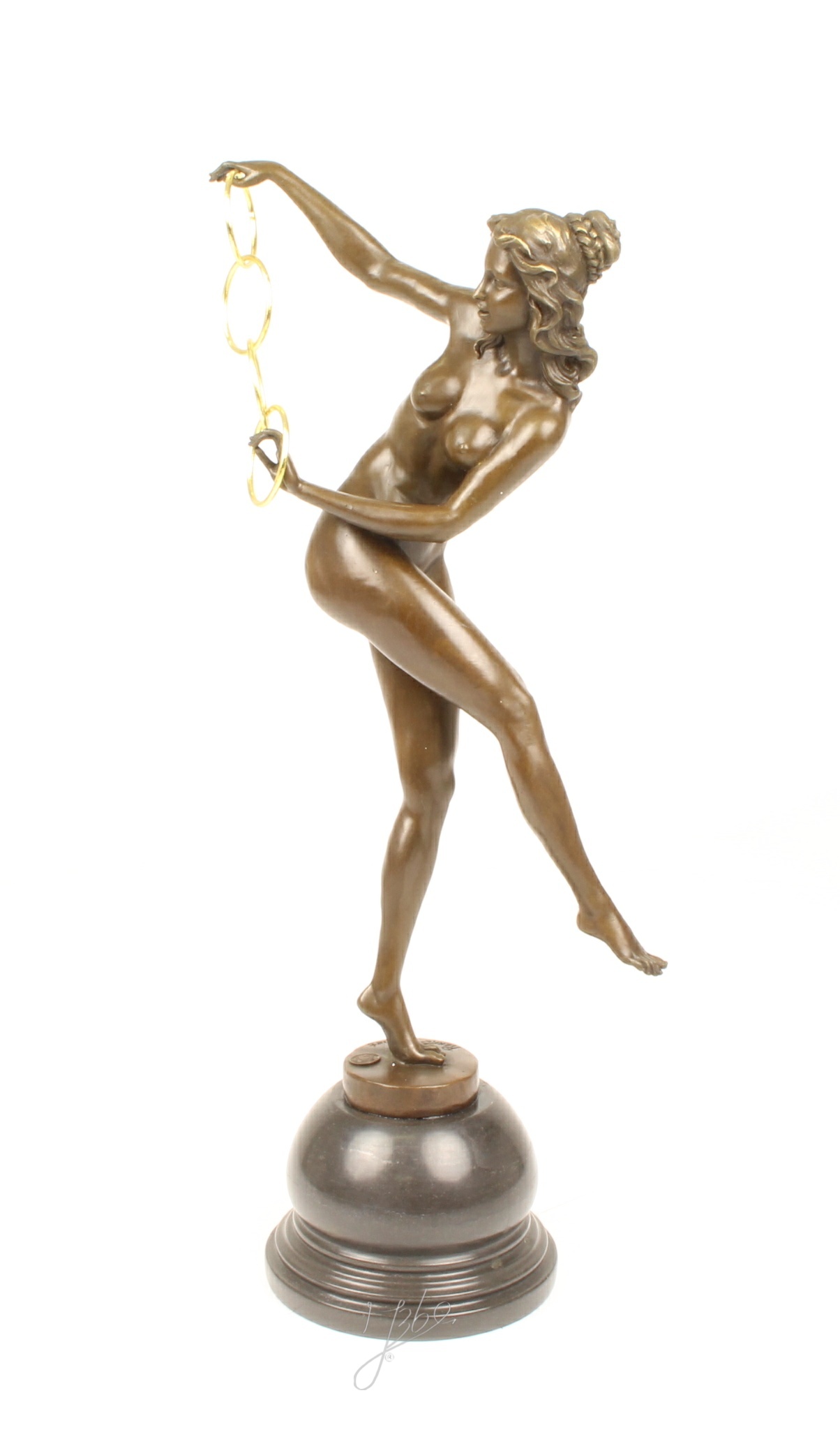 Hochwertige Bronze Frauenfigur Kunstvolle Skulptur mit Ringen 4
