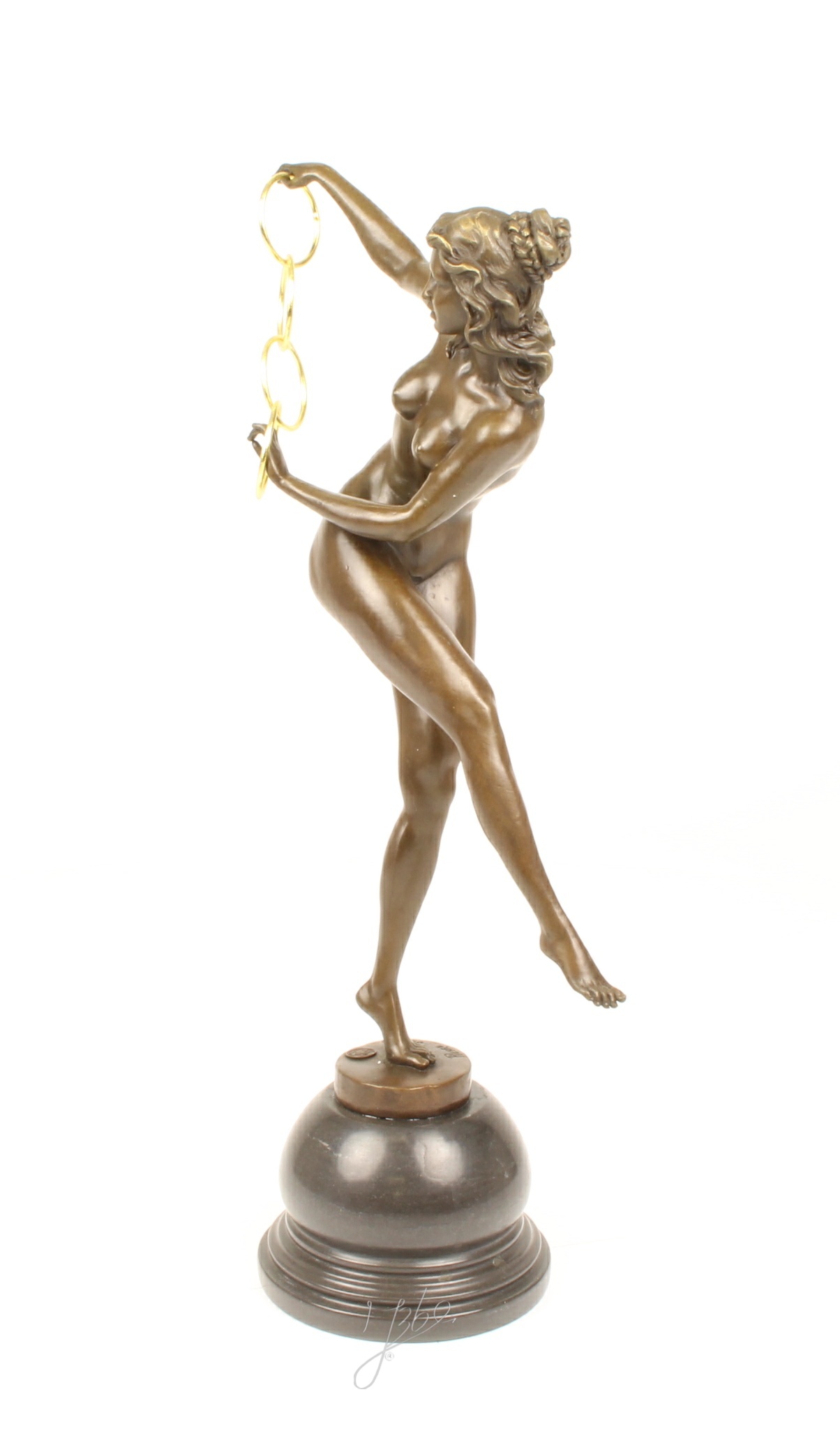 Hochwertige Bronze Frauenfigur Kunstvolle Skulptur mit Ringen 8