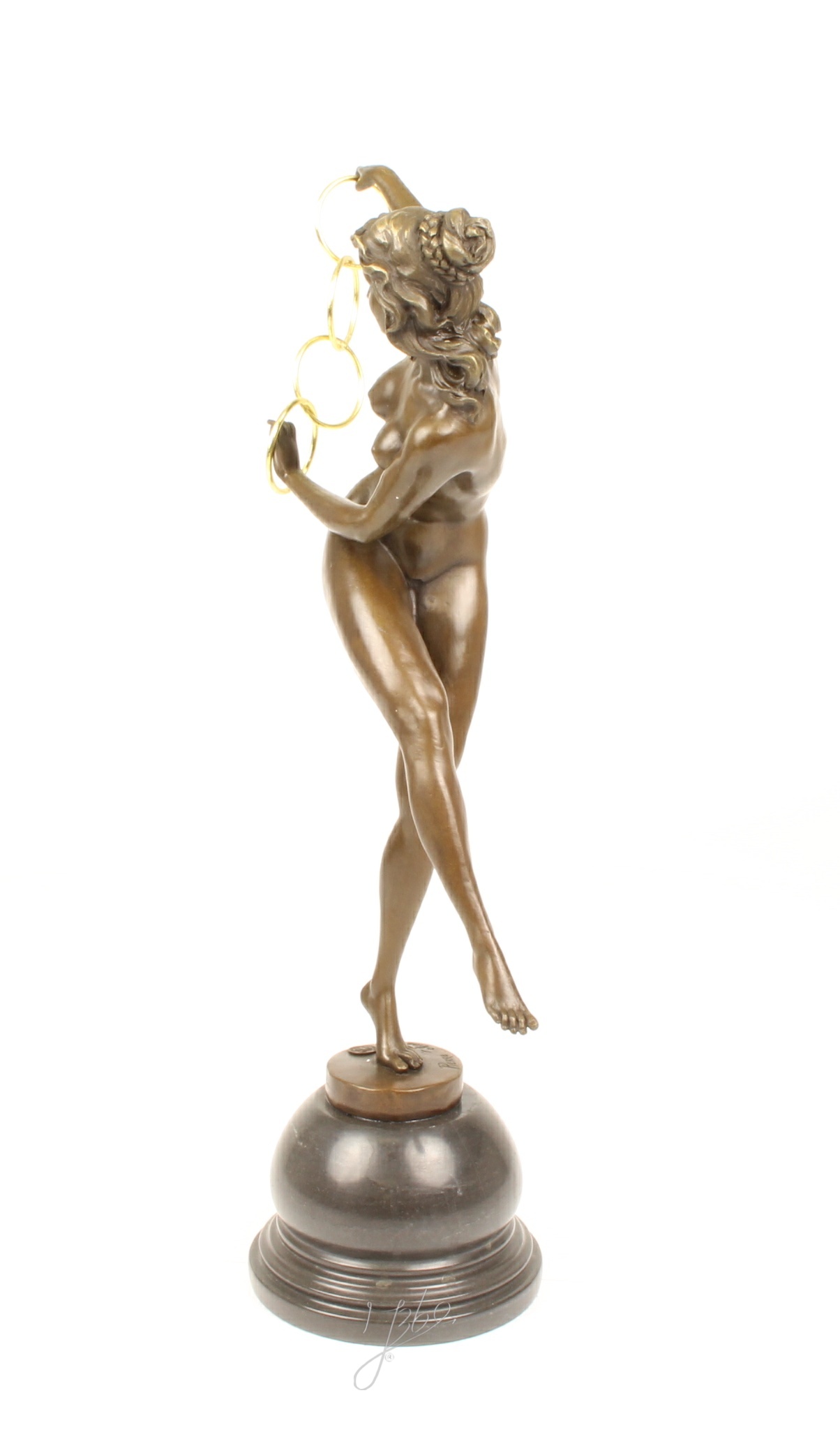 Hochwertige Bronze Frauenfigur Kunstvolle Skulptur mit Ringen 6