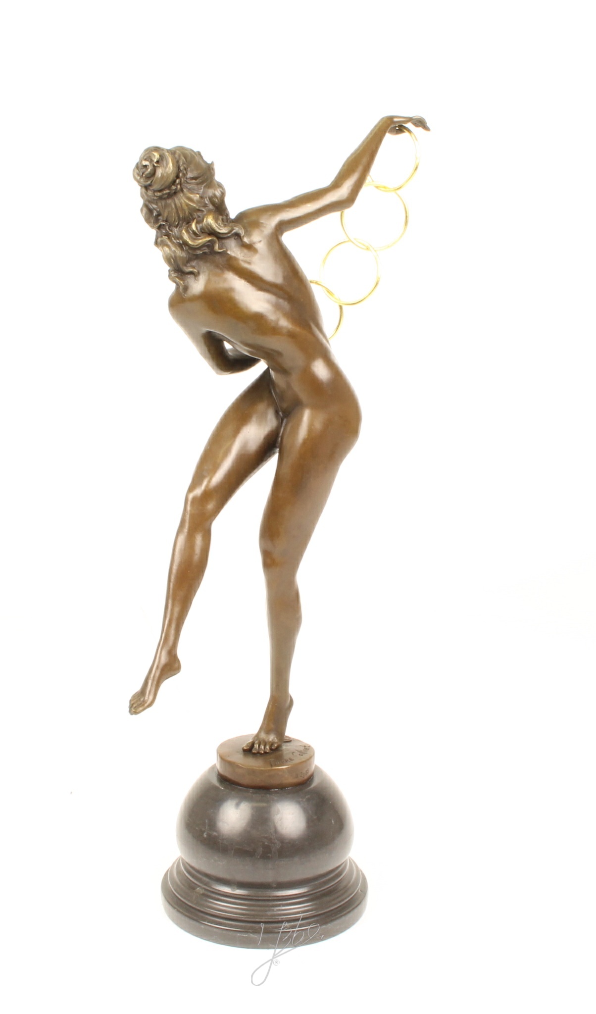 Hochwertige Bronze Frauenfigur Kunstvolle Skulptur mit Ringen 12