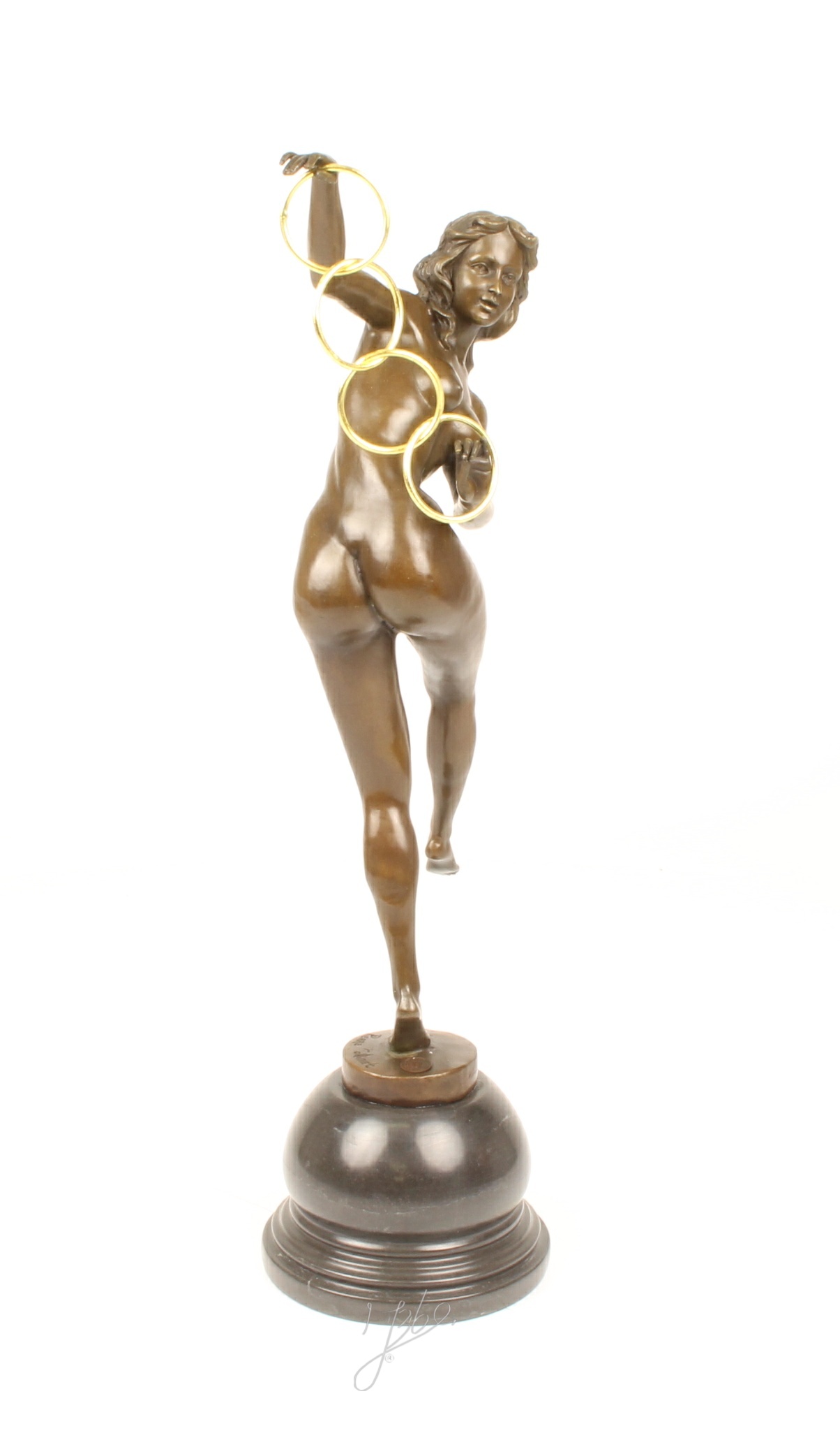 Hochwertige Bronze Frauenfigur Kunstvolle Skulptur mit Ringen 16