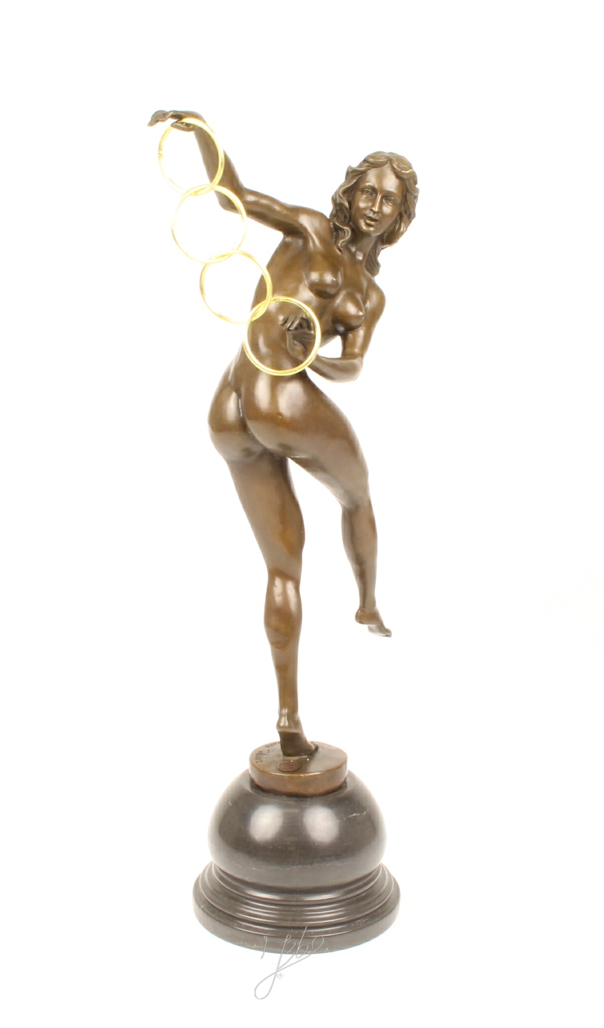 Hochwertige Bronze Frauenfigur Kunstvolle Skulptur mit Ringen 17