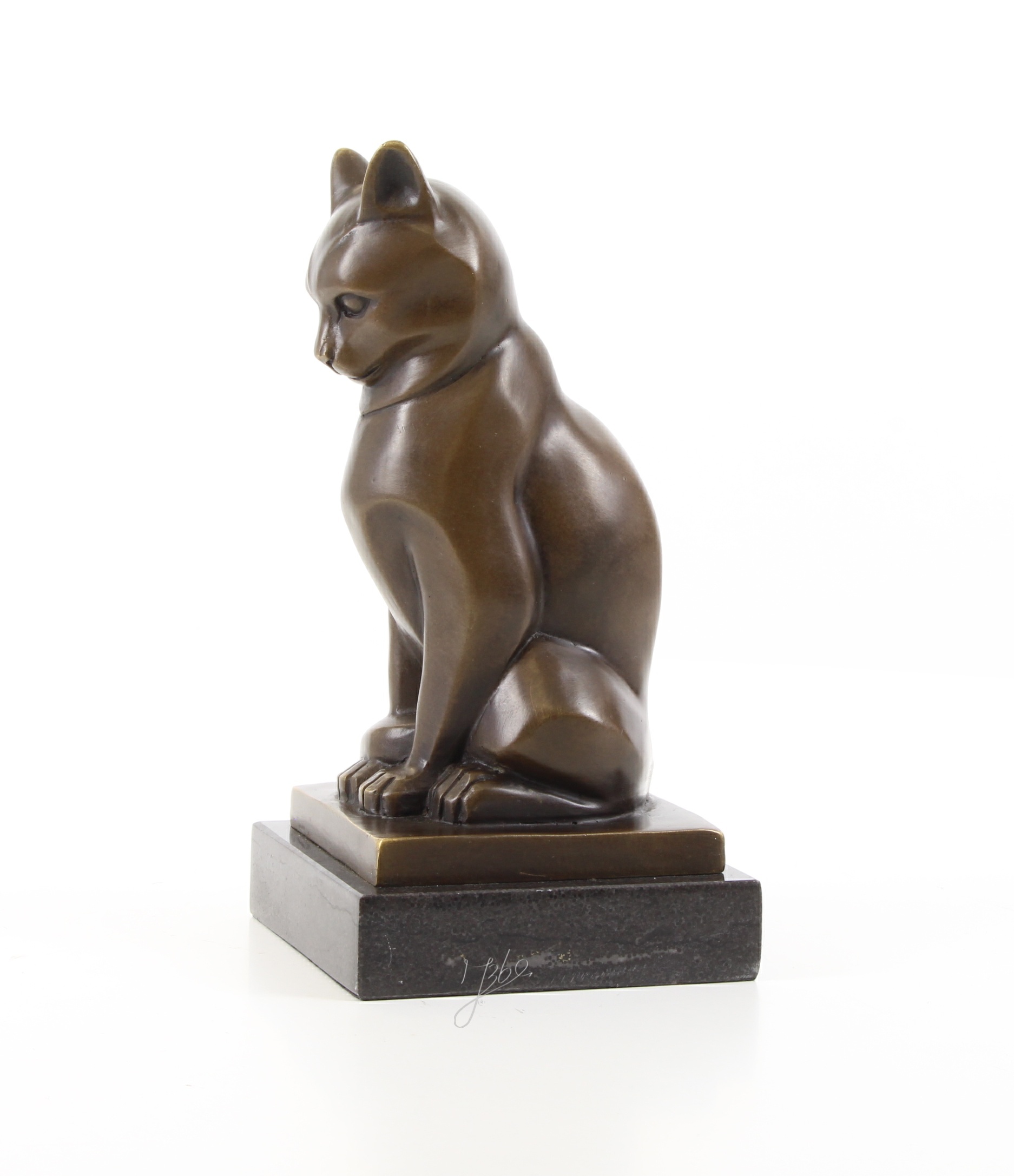 Stilisierte Bronze Katzenskulptur Elegante Katzenfigur auf Sockel 5