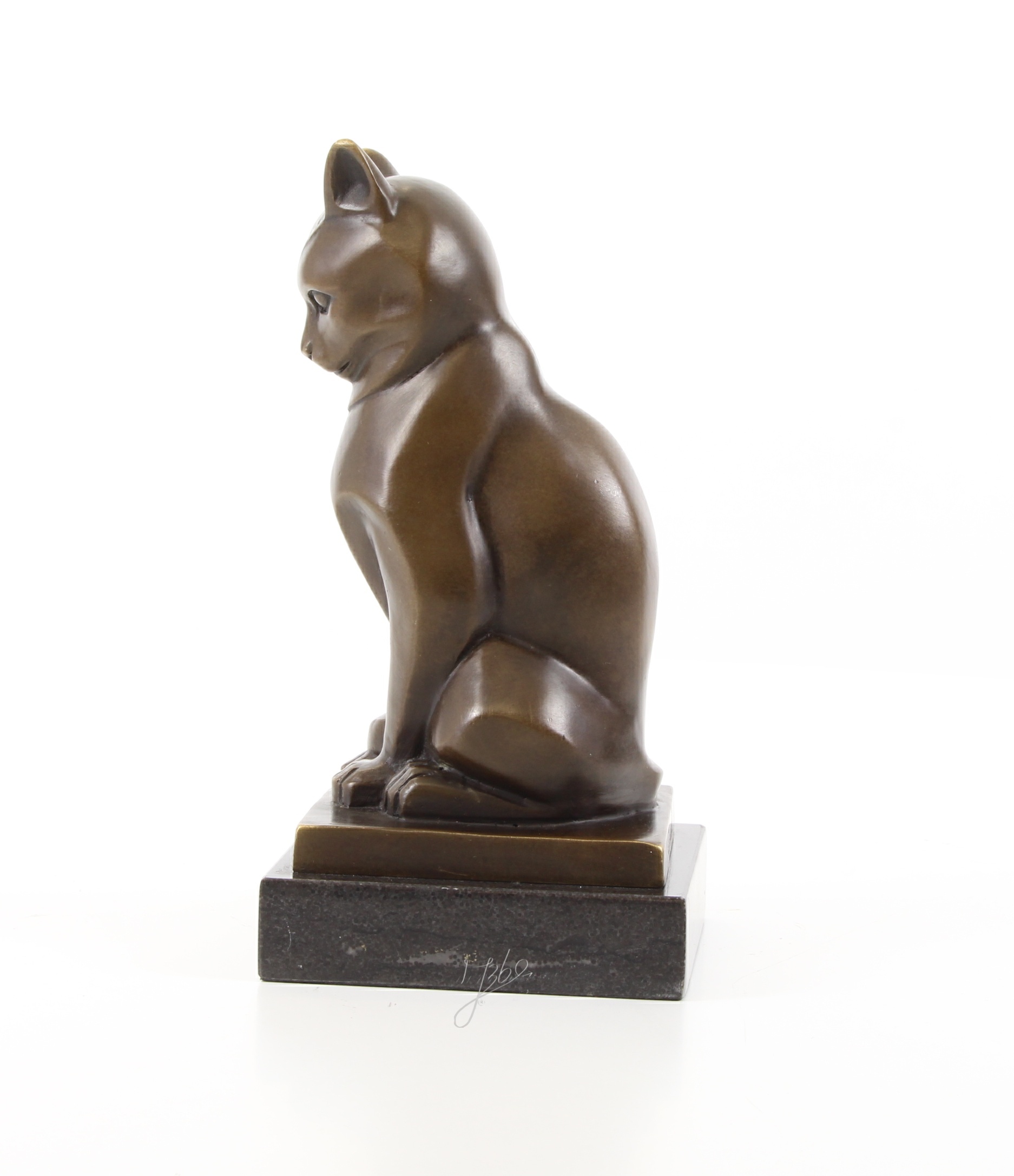 Stilisierte Bronze Katzenskulptur Elegante Katzenfigur auf Sockel 6