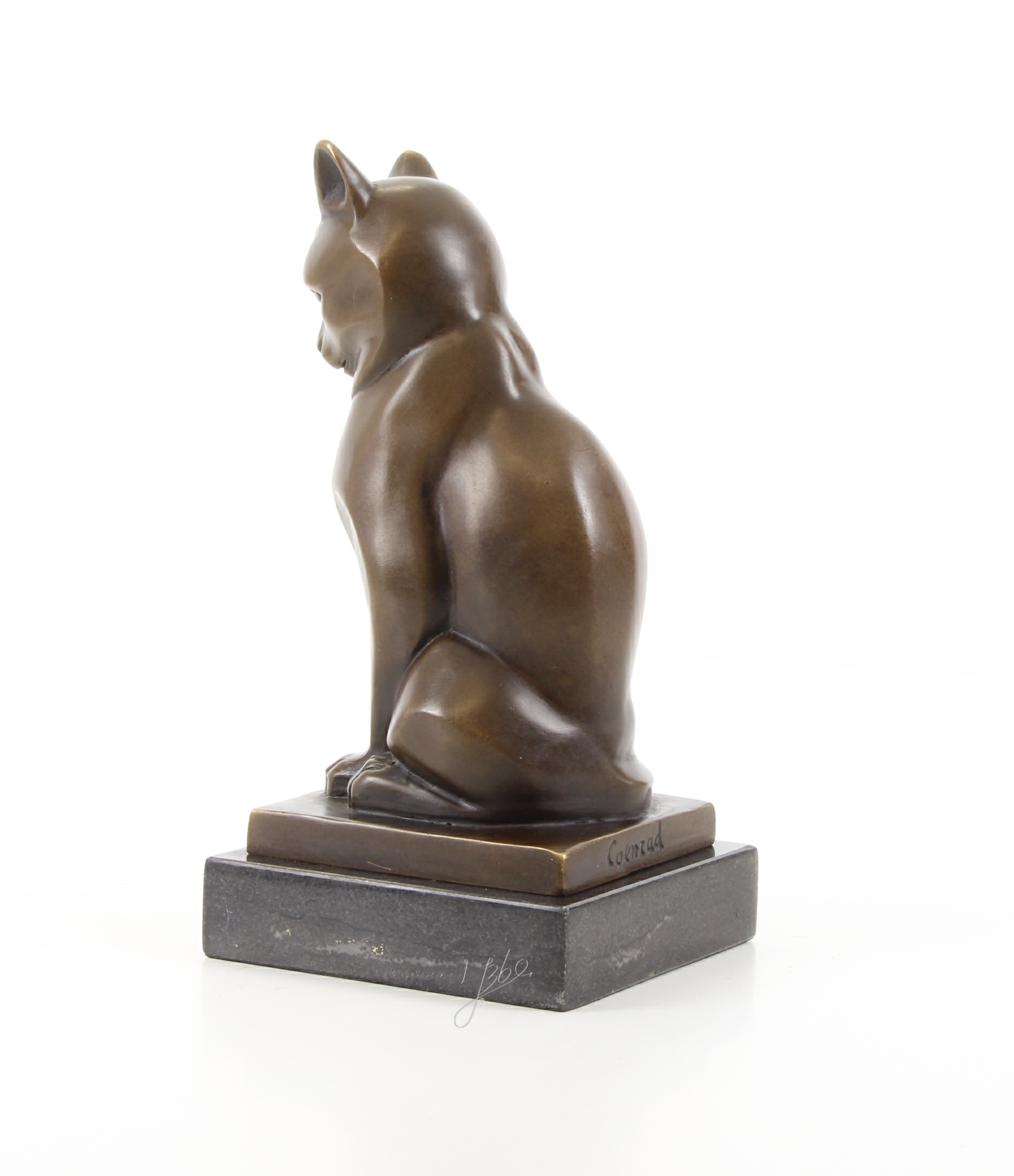 Stilisierte Bronze Katzenskulptur Elegante Katzenfigur auf Sockel 9