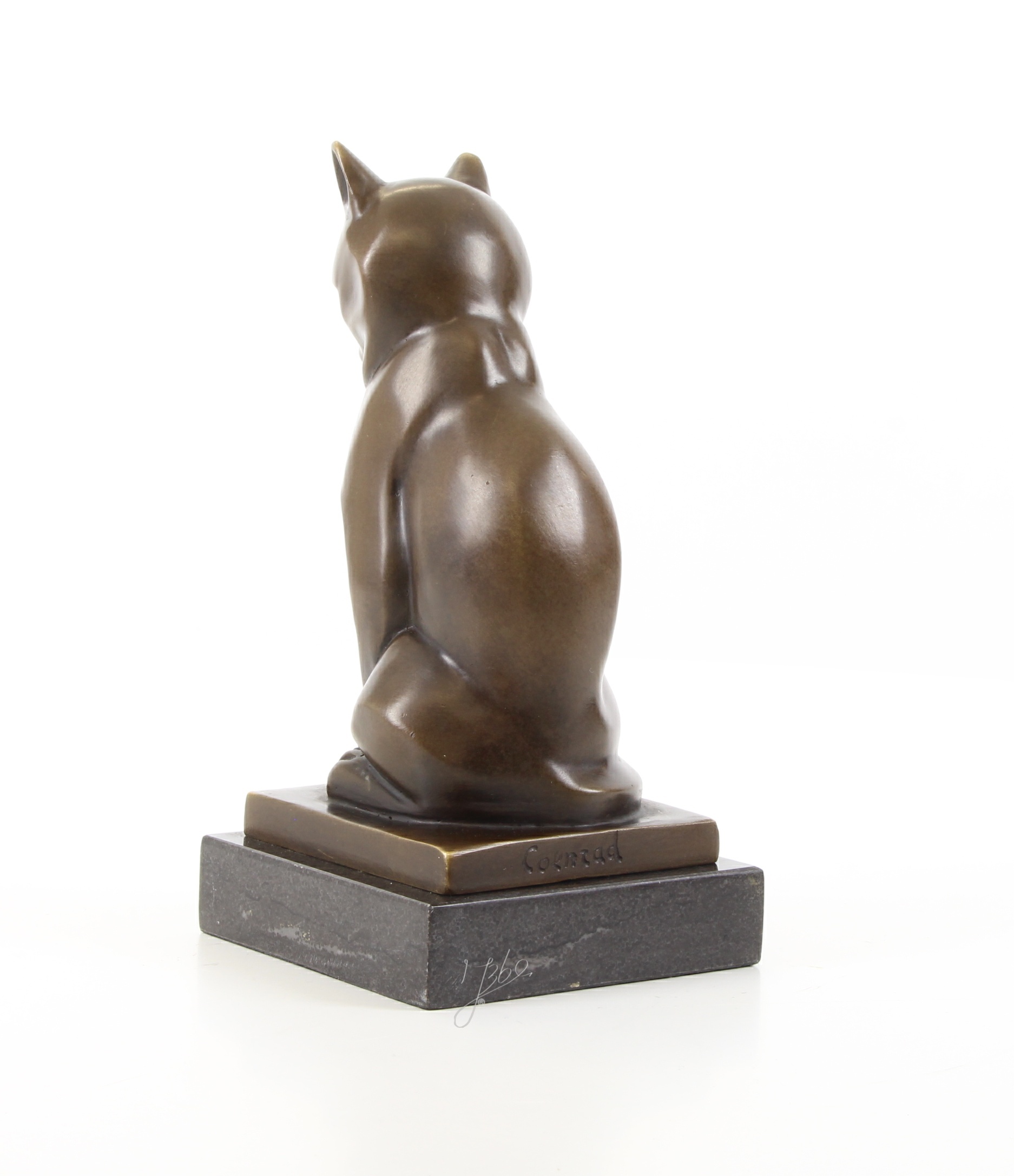 Stilisierte Bronze Katzenskulptur Elegante Katzenfigur auf Sockel 11