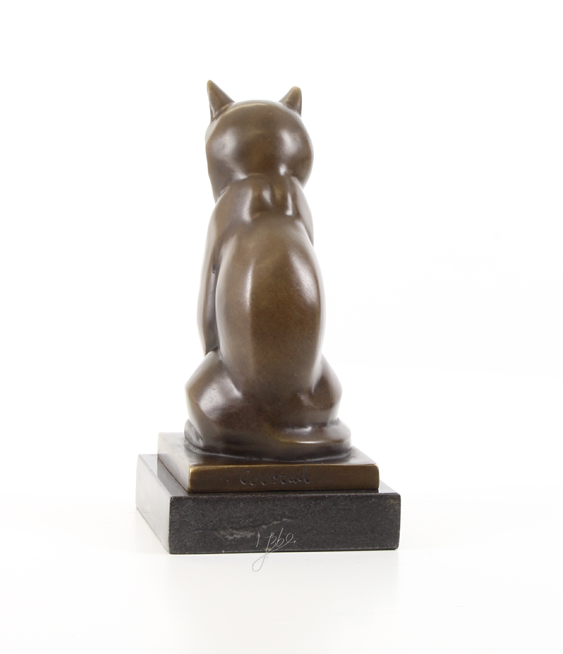 Stilisierte Bronze Katzenskulptur Elegante Katzenfigur auf Sockel 7