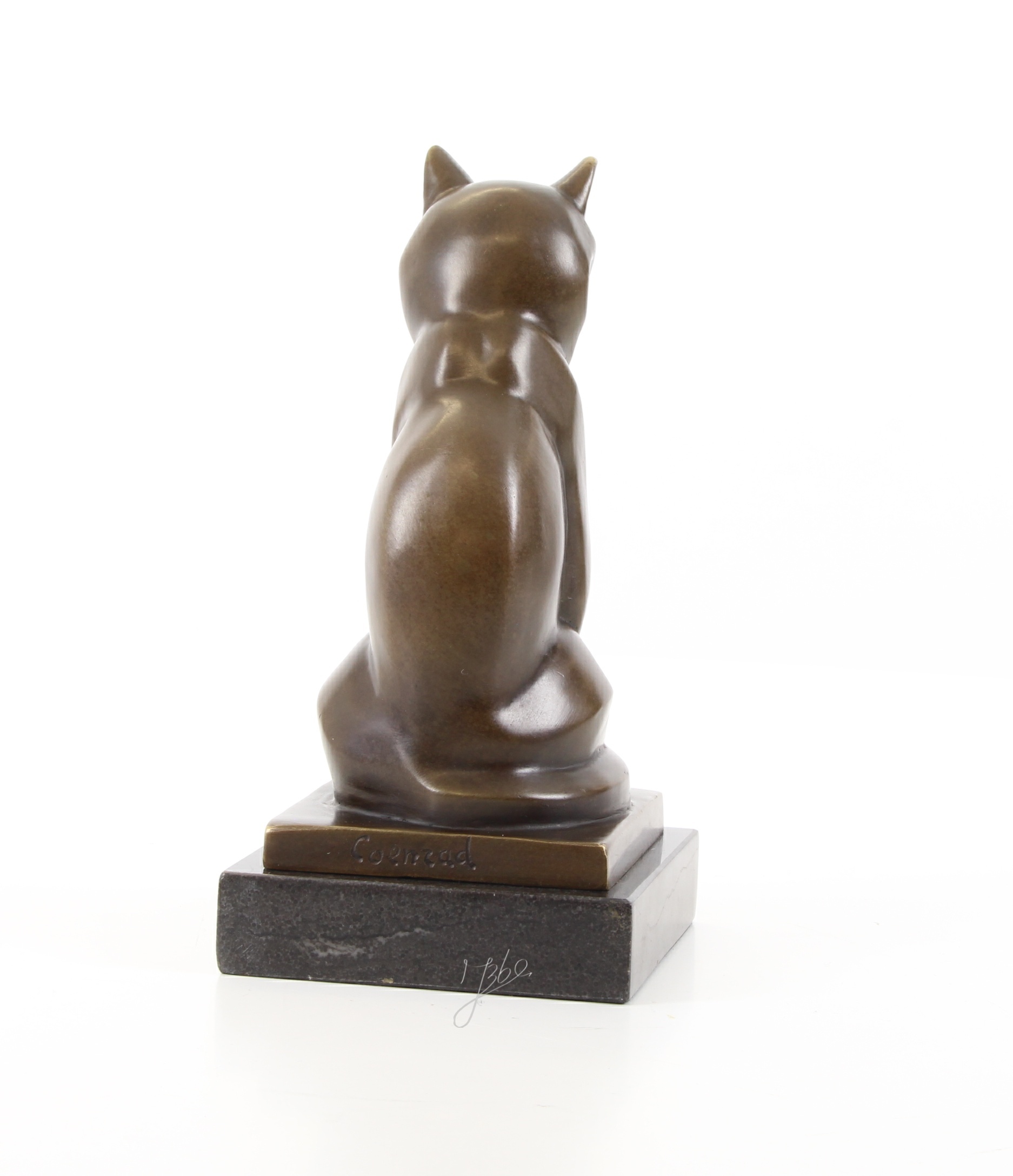 Stilisierte Bronze Katzenskulptur Elegante Katzenfigur auf Sockel 10