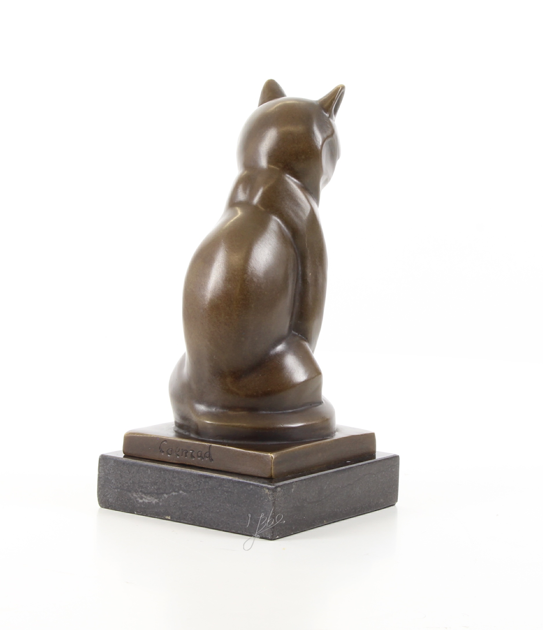Stilisierte Bronze Katzenskulptur Elegante Katzenfigur auf Sockel 12