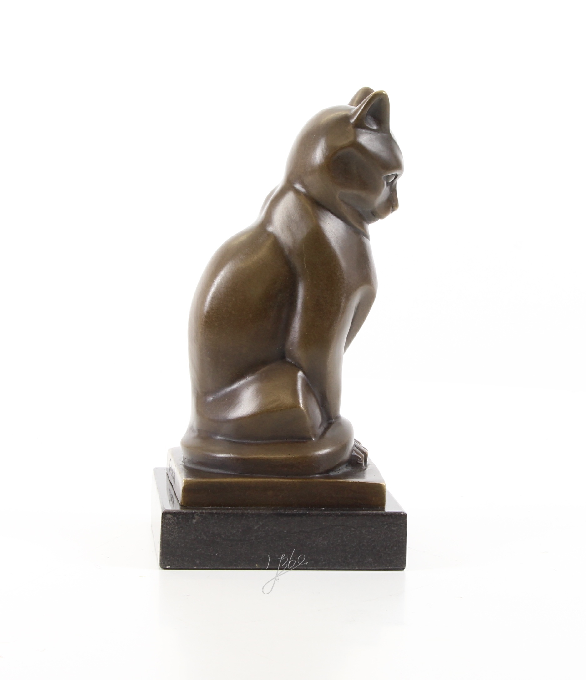Stilisierte Bronze Katzenskulptur Elegante Katzenfigur auf Sockel 15