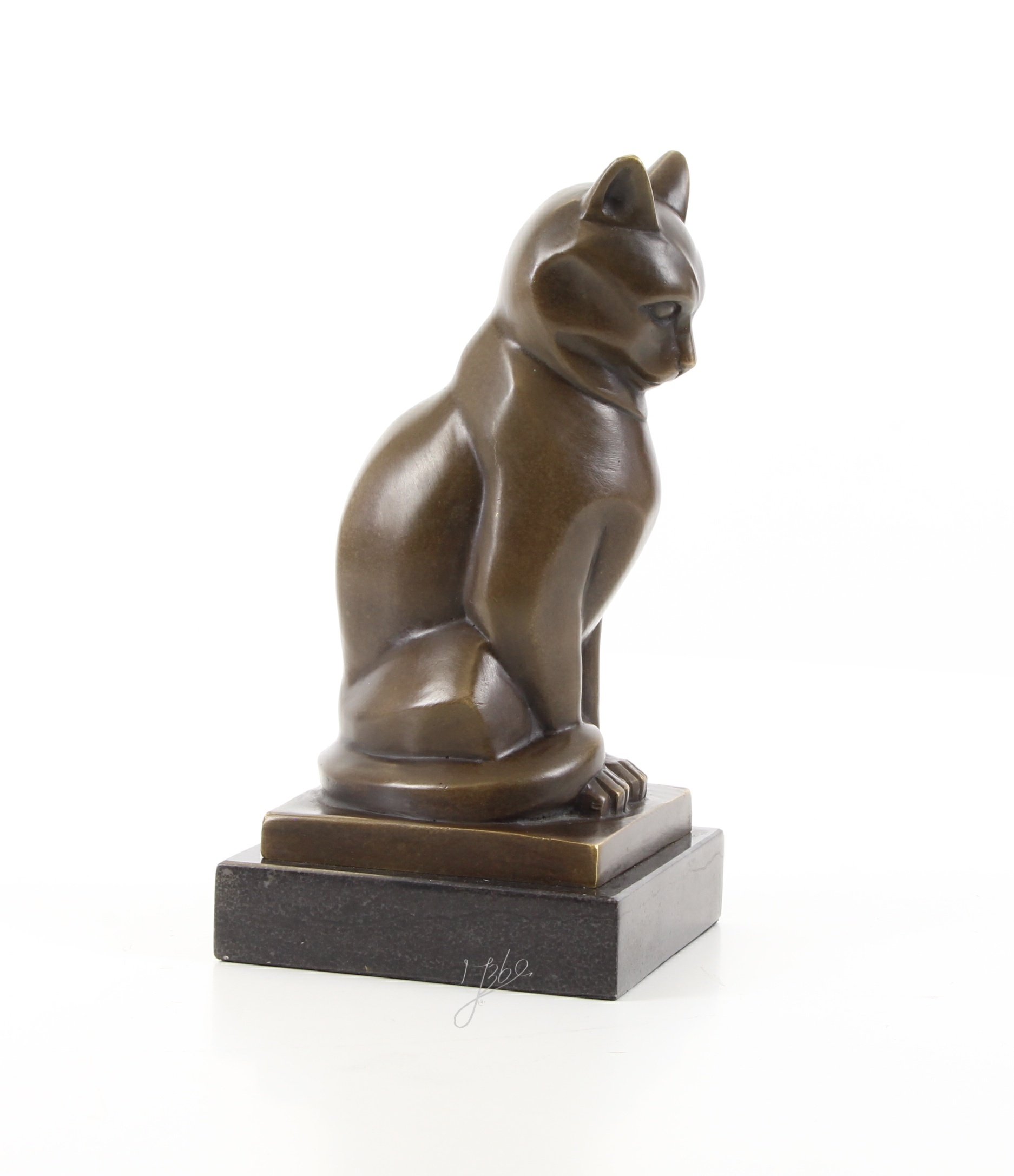 Stilisierte Bronze Katzenskulptur Elegante Katzenfigur auf Sockel 13