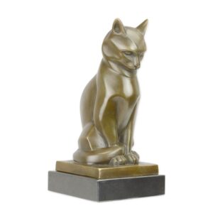 Stilisierte Bronze Katzenskulptur Elegante Katzenfigur auf Sockel