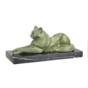 Exquisite Modernistische Bronze Katzenskulptur Stilisiertes Raubkatzenmodell