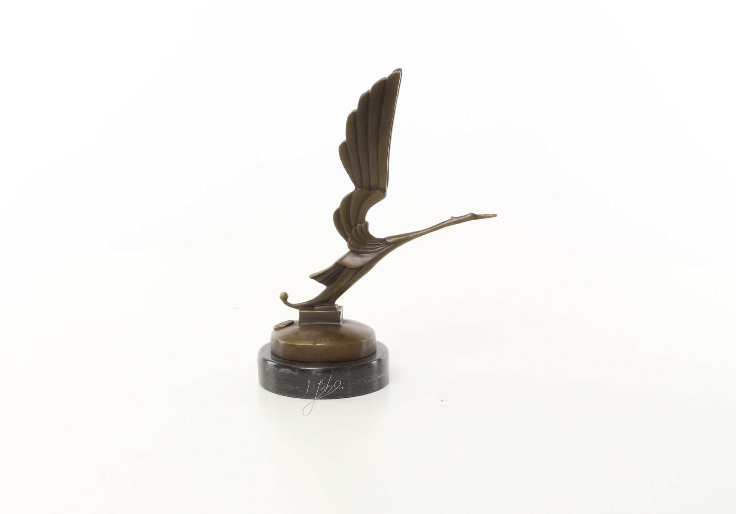 Elegante Bronze Vogel Skulptur Art Deco Storch Autofigurine 3