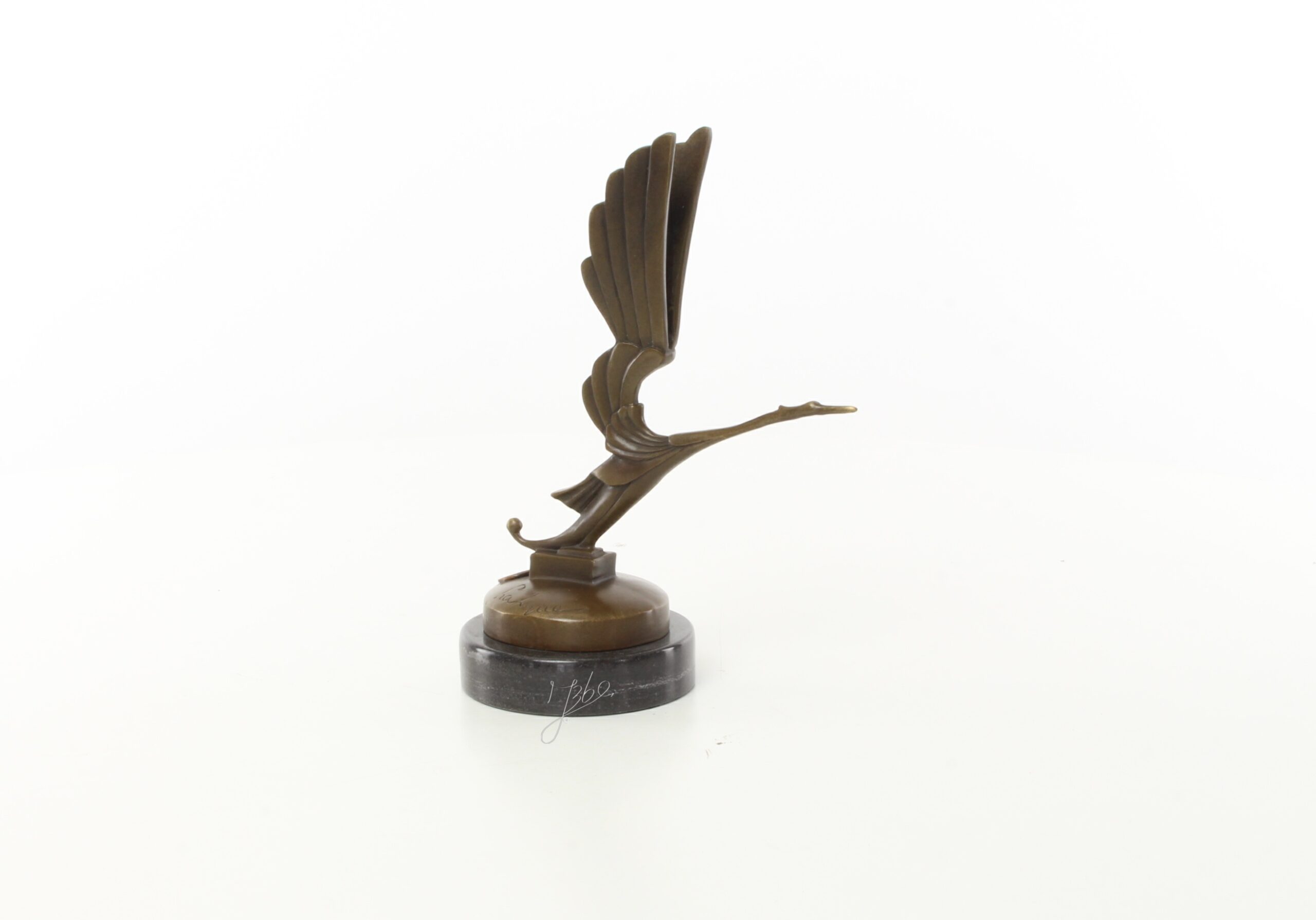 Elegante Bronze Vogel Skulptur Art Deco Storch Autofigurine 12