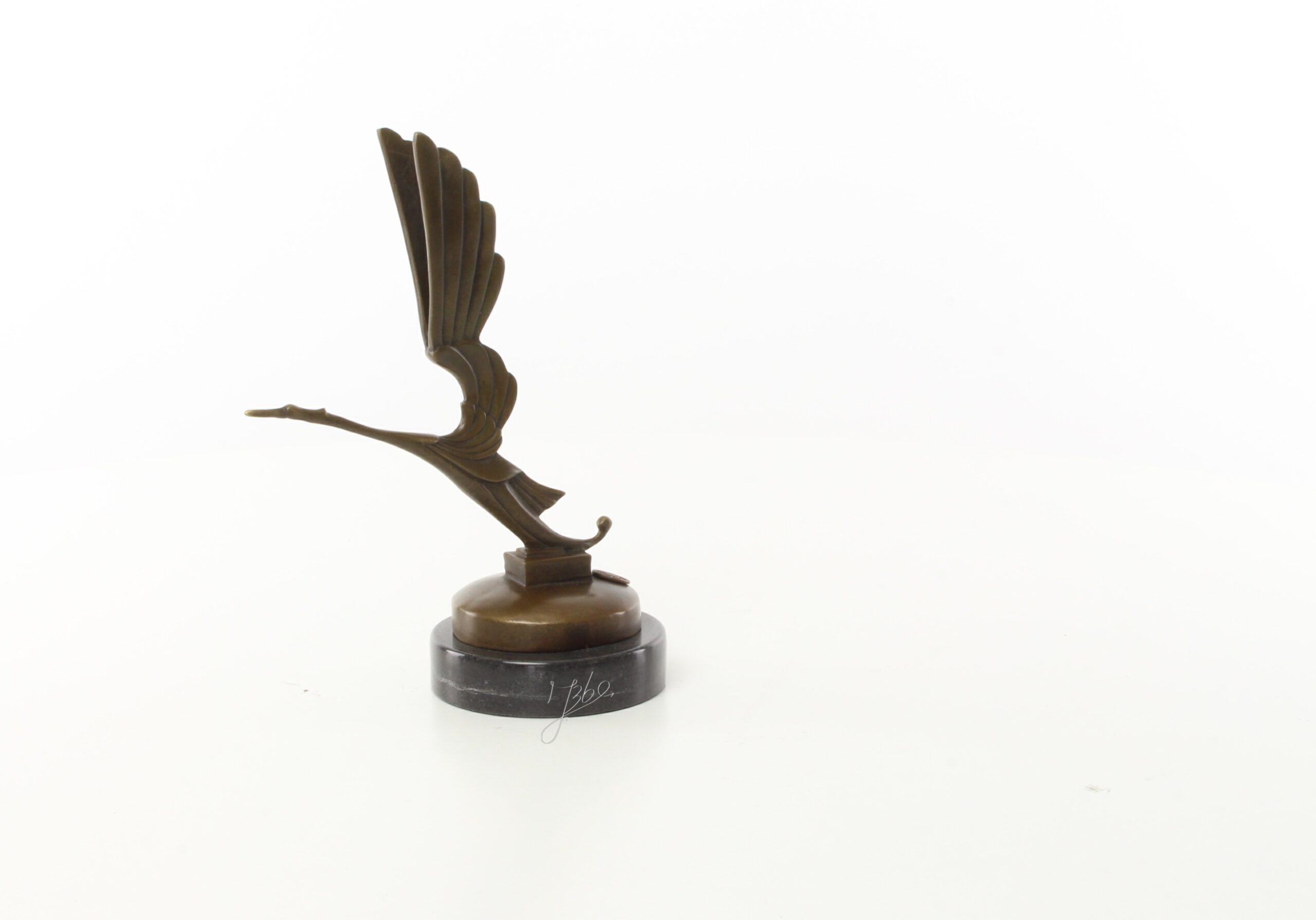 Elegante Bronze Vogel Skulptur Art Deco Storch Autofigurine 8