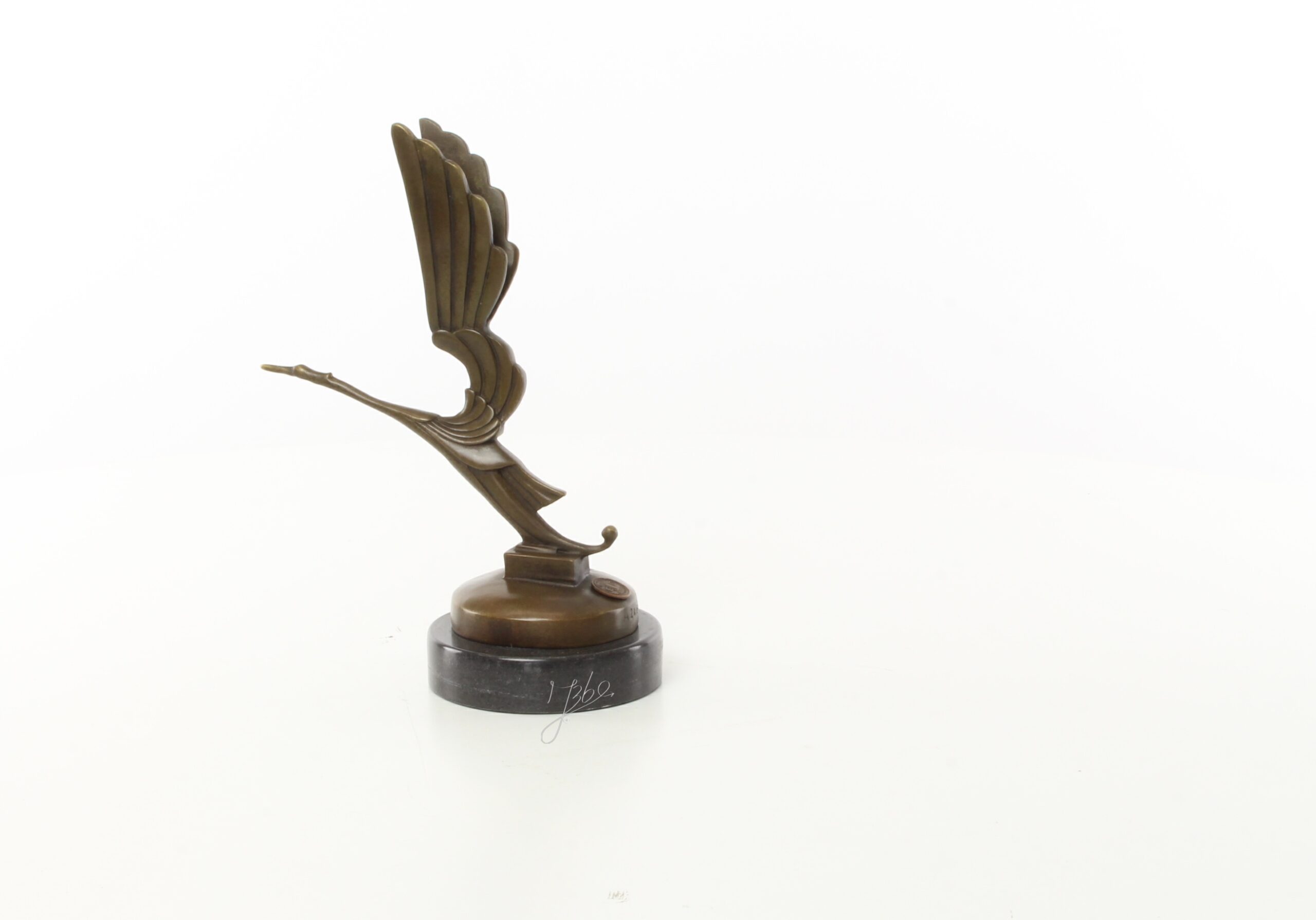 Elegante Bronze Vogel Skulptur Art Deco Storch Autofigurine 7