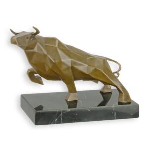 Kubistische Bronzestatuette Abstrakter Bulle auf Marmorsockel