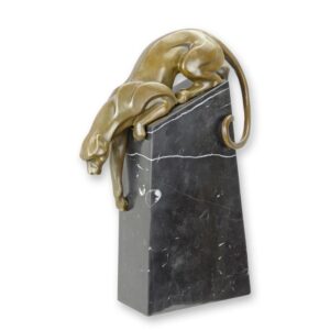 Elegante Bronze Panther Skulptur auf Marmorsockel  Exquisite Kunst